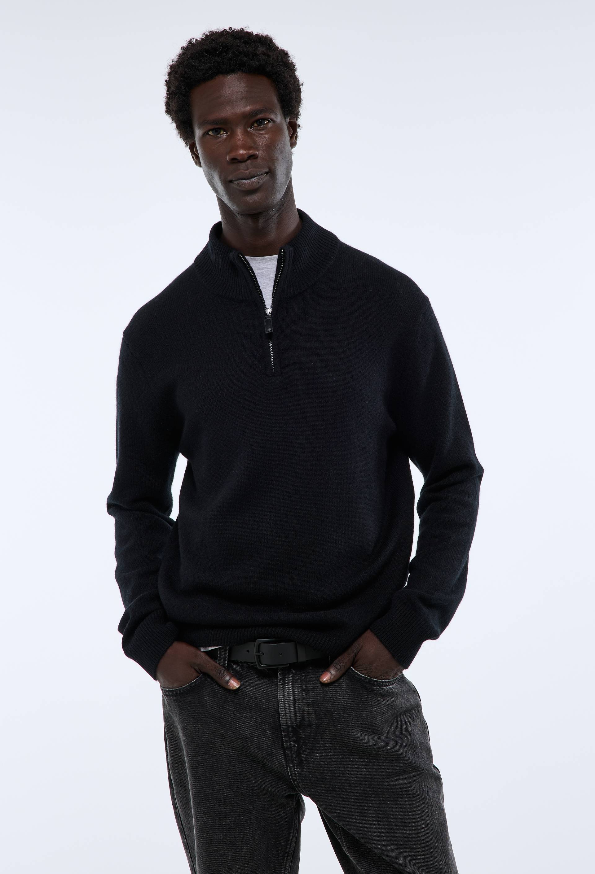 Pull col camionneur en 100% cachemire, Noir, swatch image