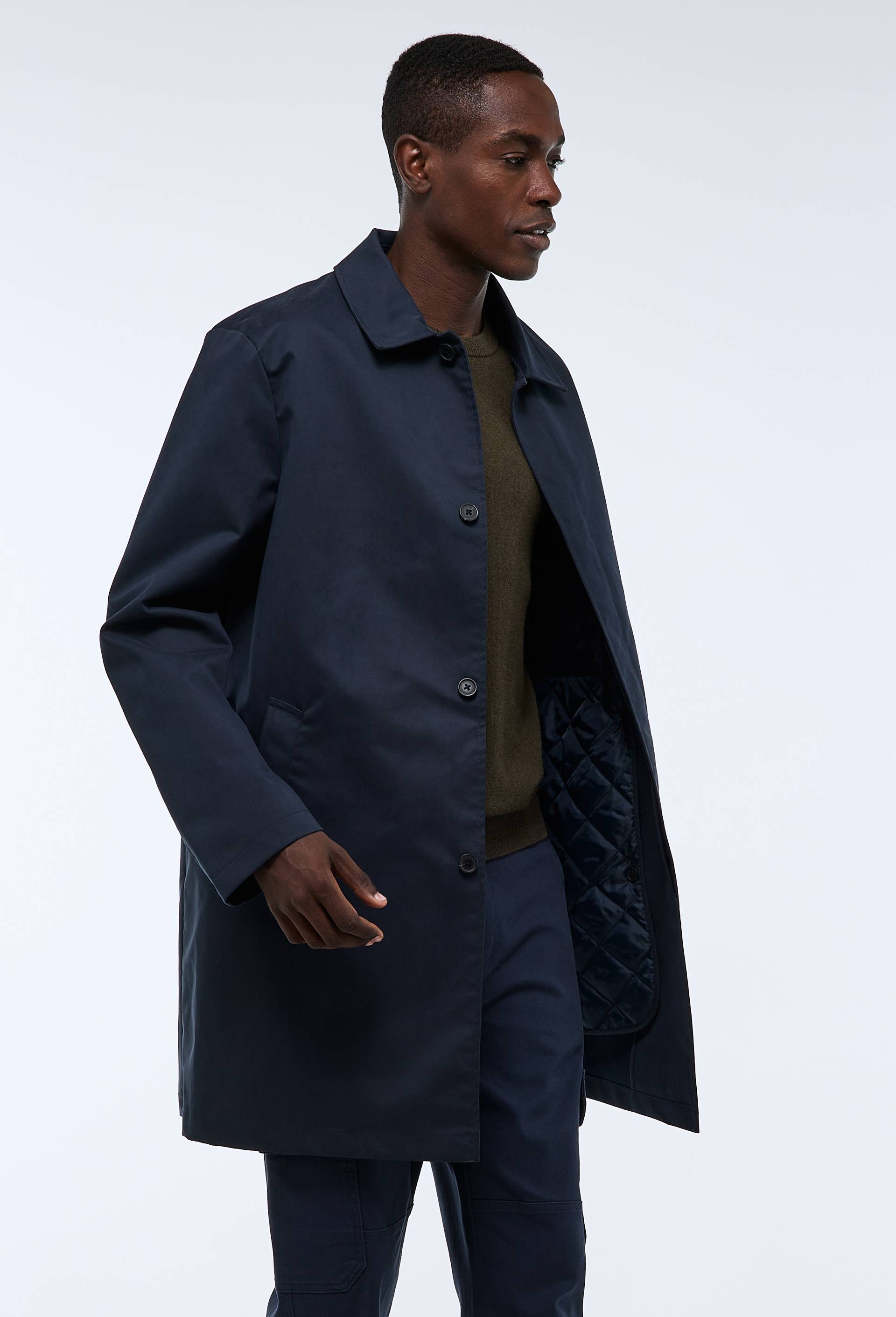 Trench contenant du coton, Bleu fonc&eacute;, large image number 1