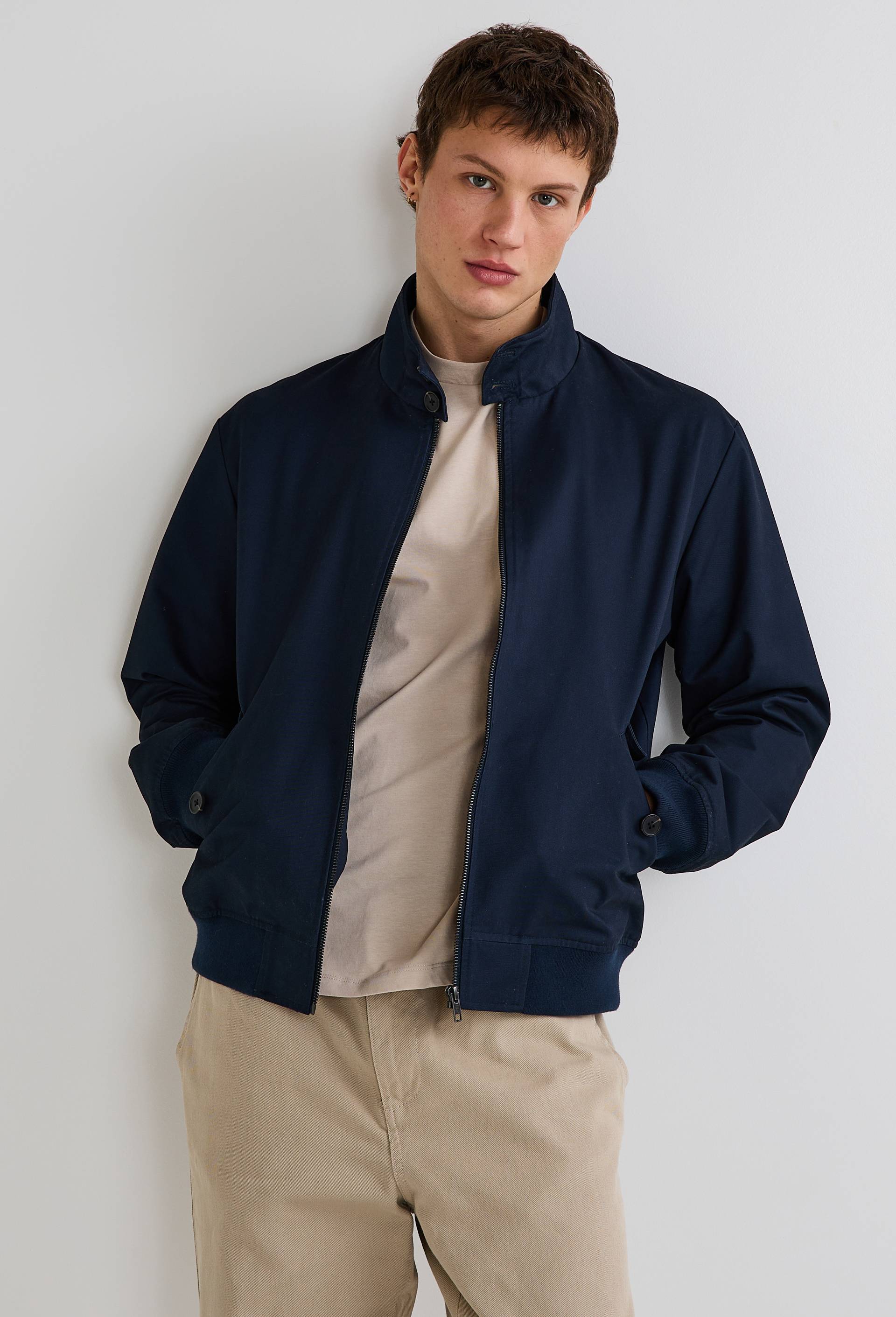 Veste col montant zipp&eacute; en coton BIO, Bleu fonc&eacute;, large image number 1