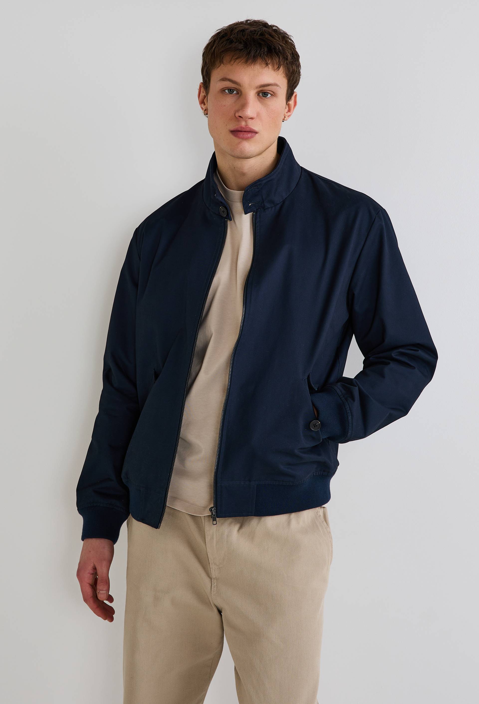 Veste col montant zipp&eacute; en coton BIO, Bleu fonc&eacute;, large image number 2