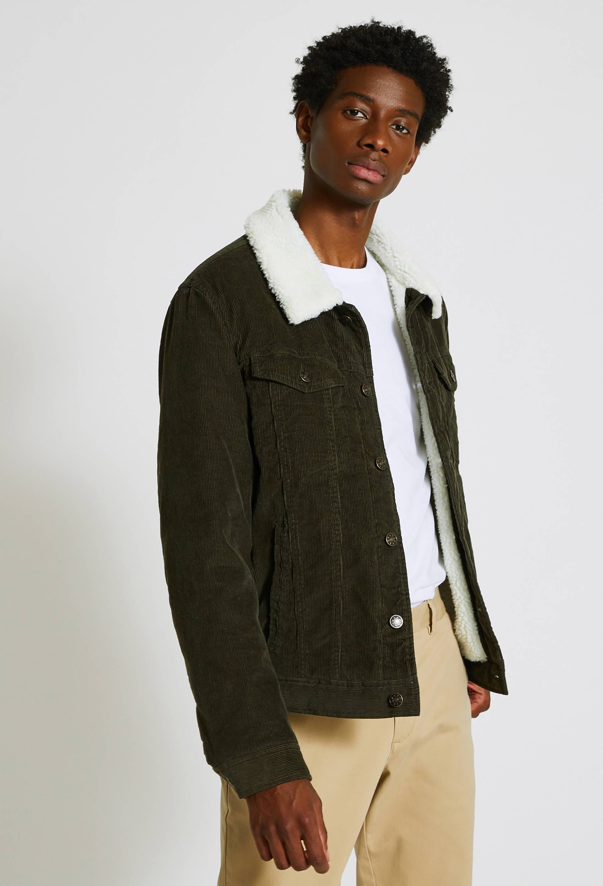Veste col sherpa en velours de coton, Vert foncé, large image number 0.0