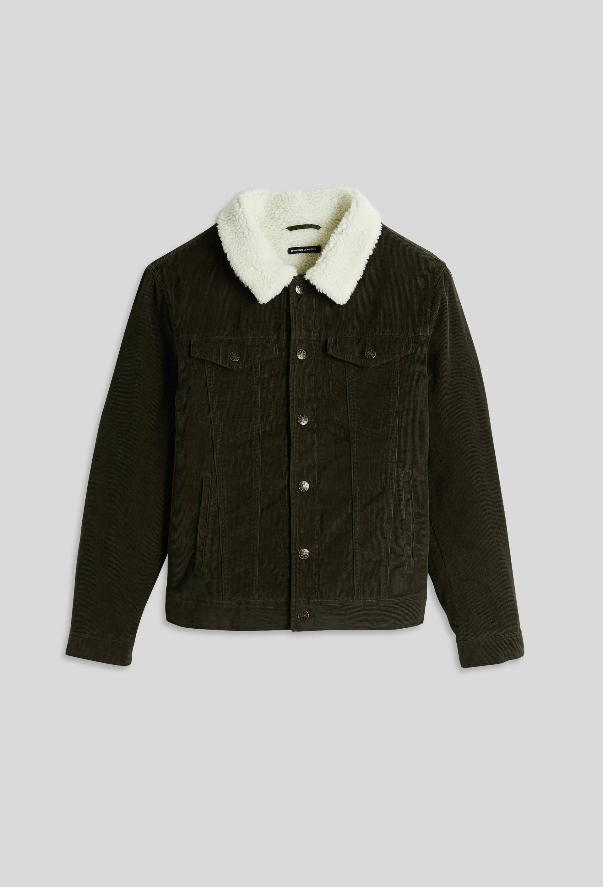 Veste col sherpa en velours de coton, Vert foncé, large image number 2.0