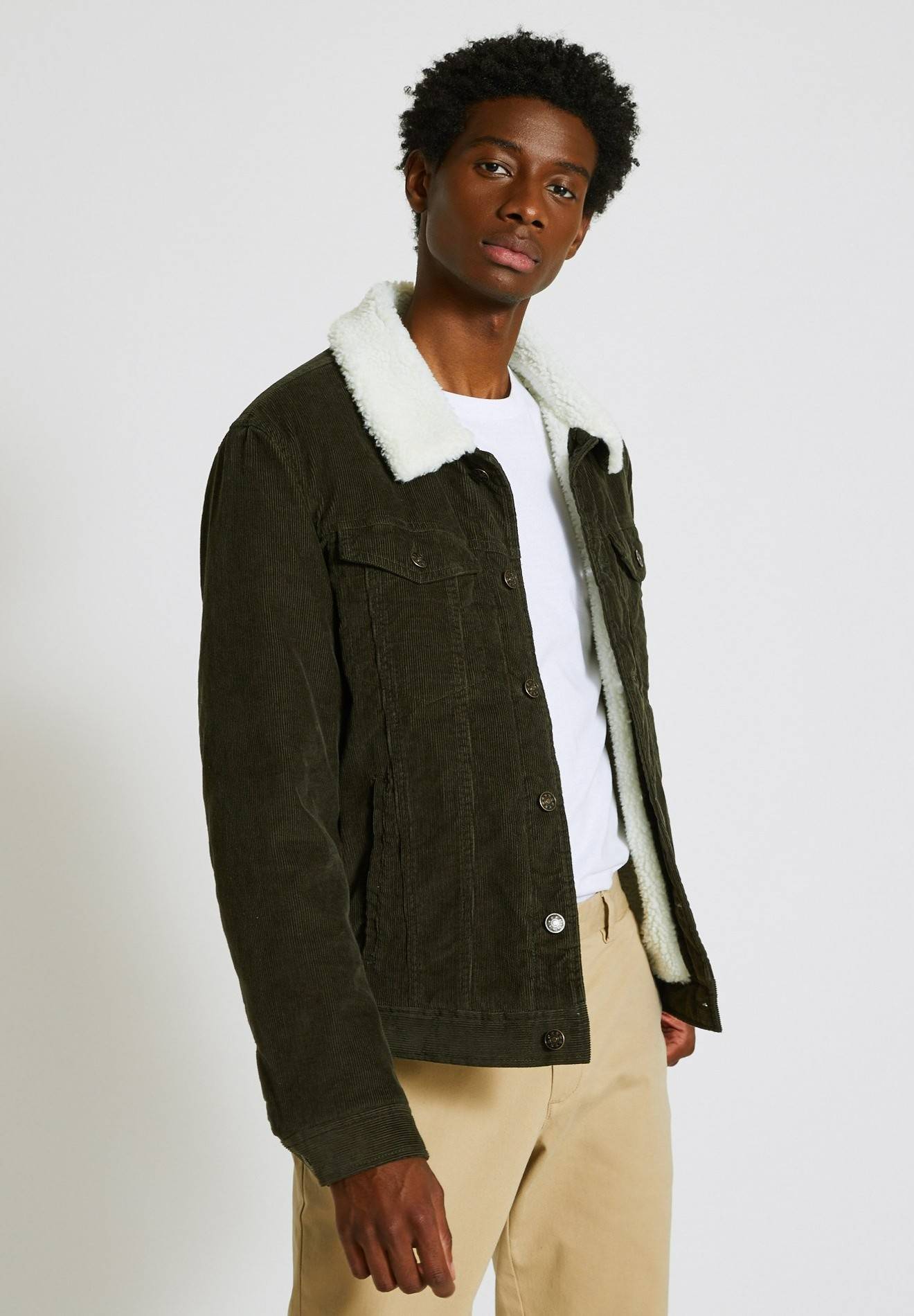 Veste col sherpa en velours de coton, Vert foncé, large image number 3