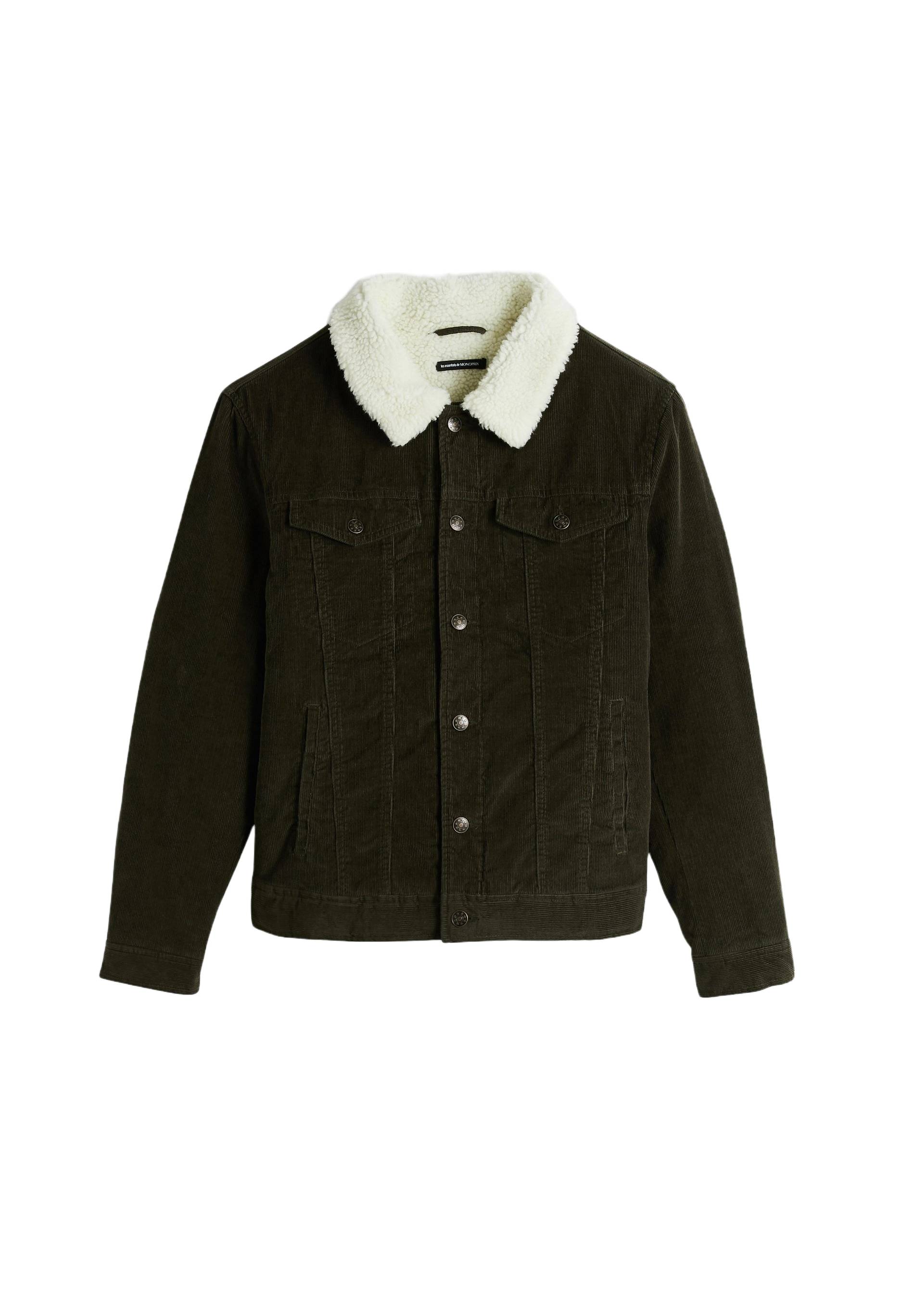 Veste col sherpa en velours de coton, Vert foncé, large image number 5.0
