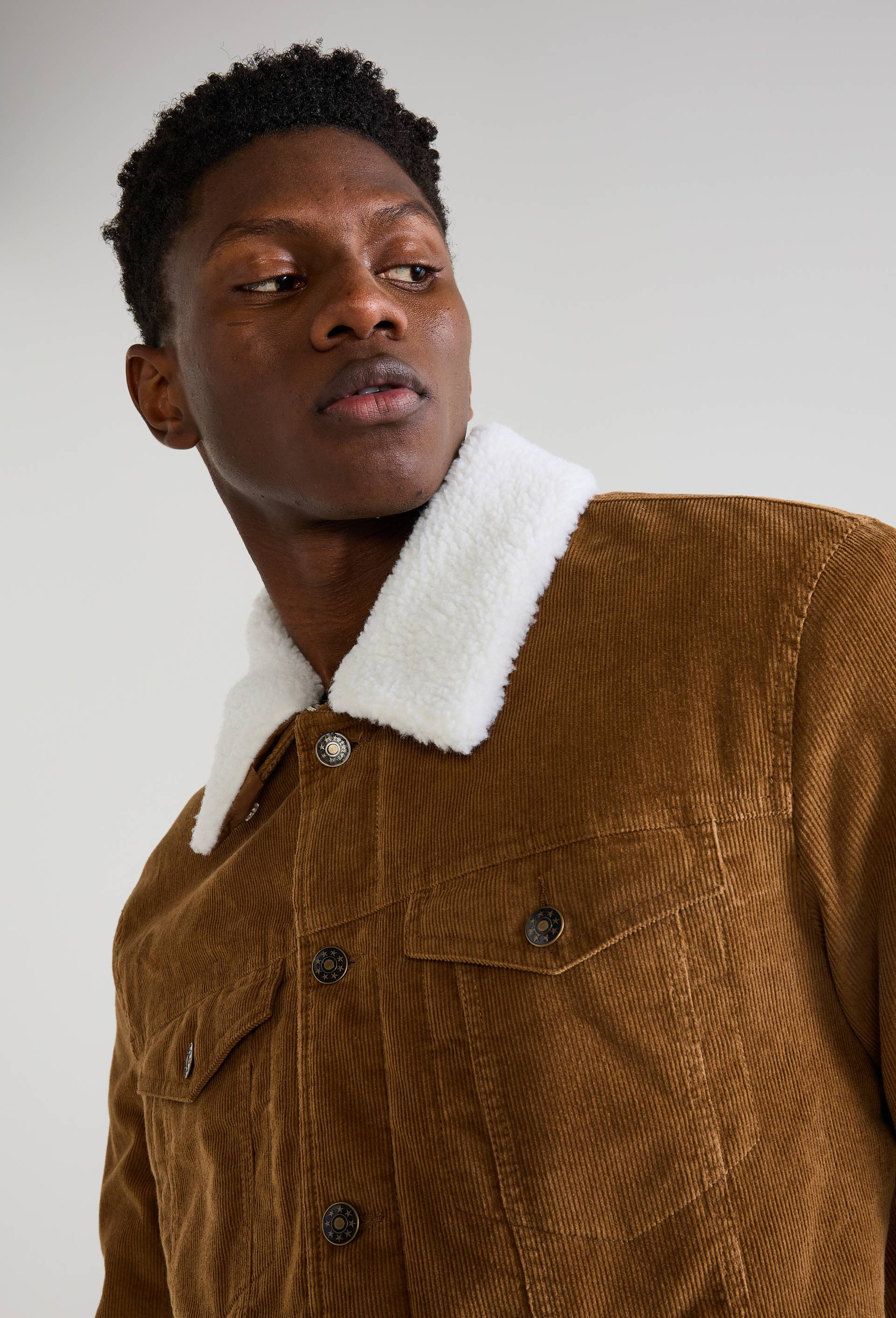 Veste col sherpa en velours de coton, Brun clair, swatch image