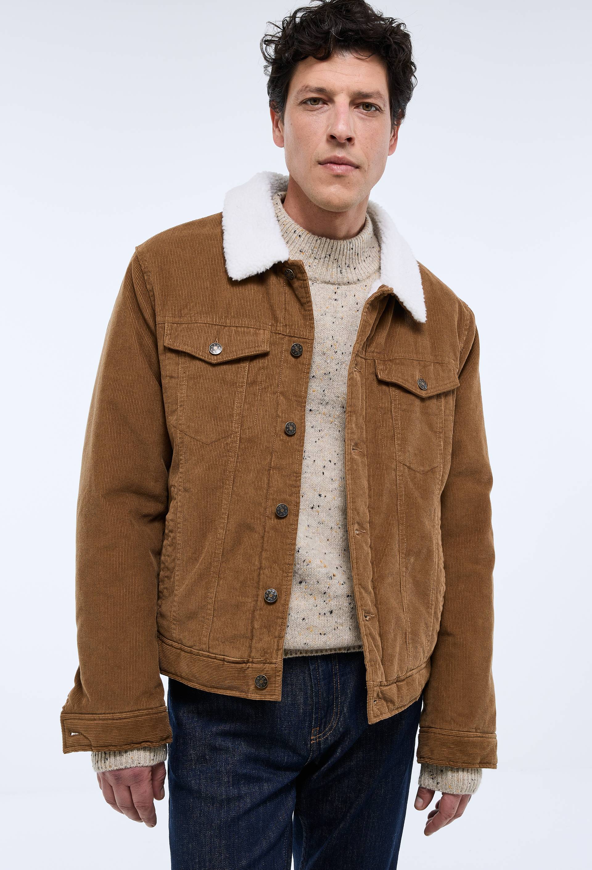 Veste col sherpa en velours de coton, Brun clair, large image number 0.0