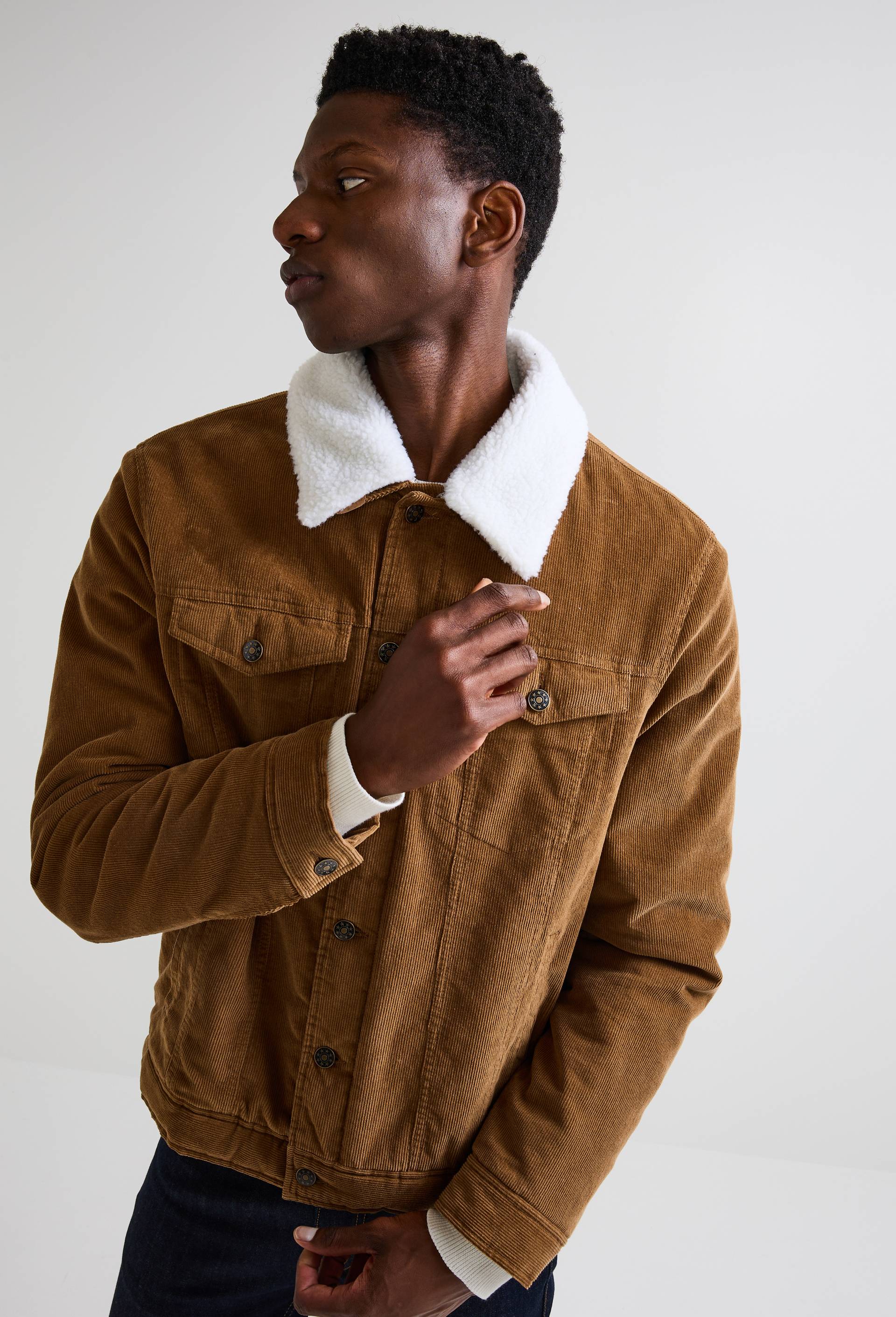 Veste col sherpa en velours de coton, Brun clair, large image number 1