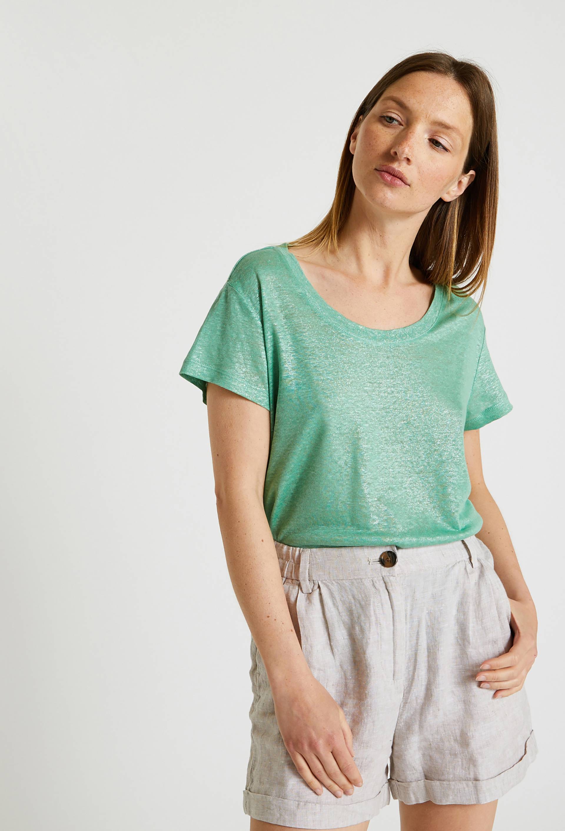 T-shirt en lin irisé, Vert clair, large image number 0