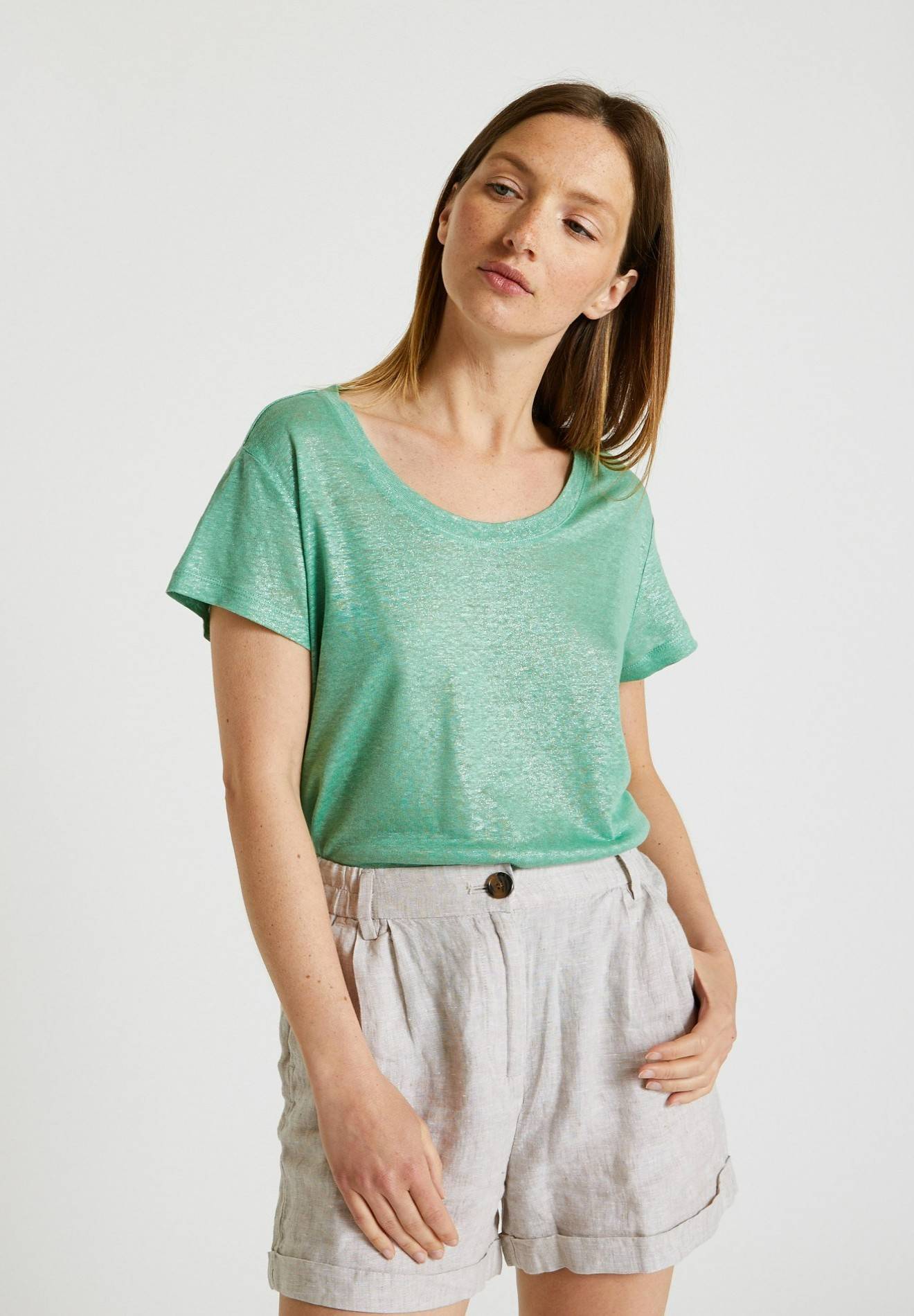 T-shirt en lin irisé, Vert clair, large image number 3