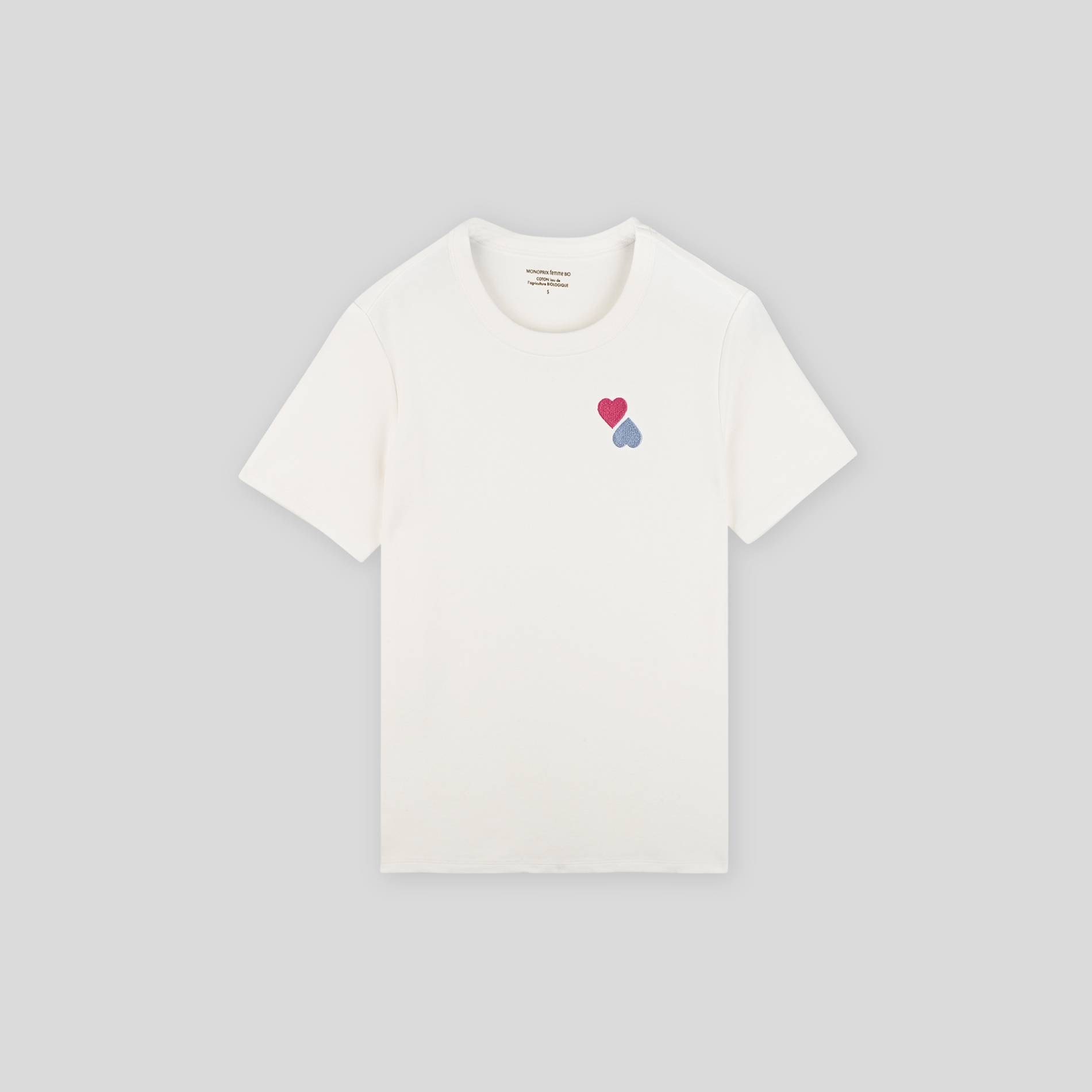 T-shirt brodé en coton bio, Ecru, large image number 0