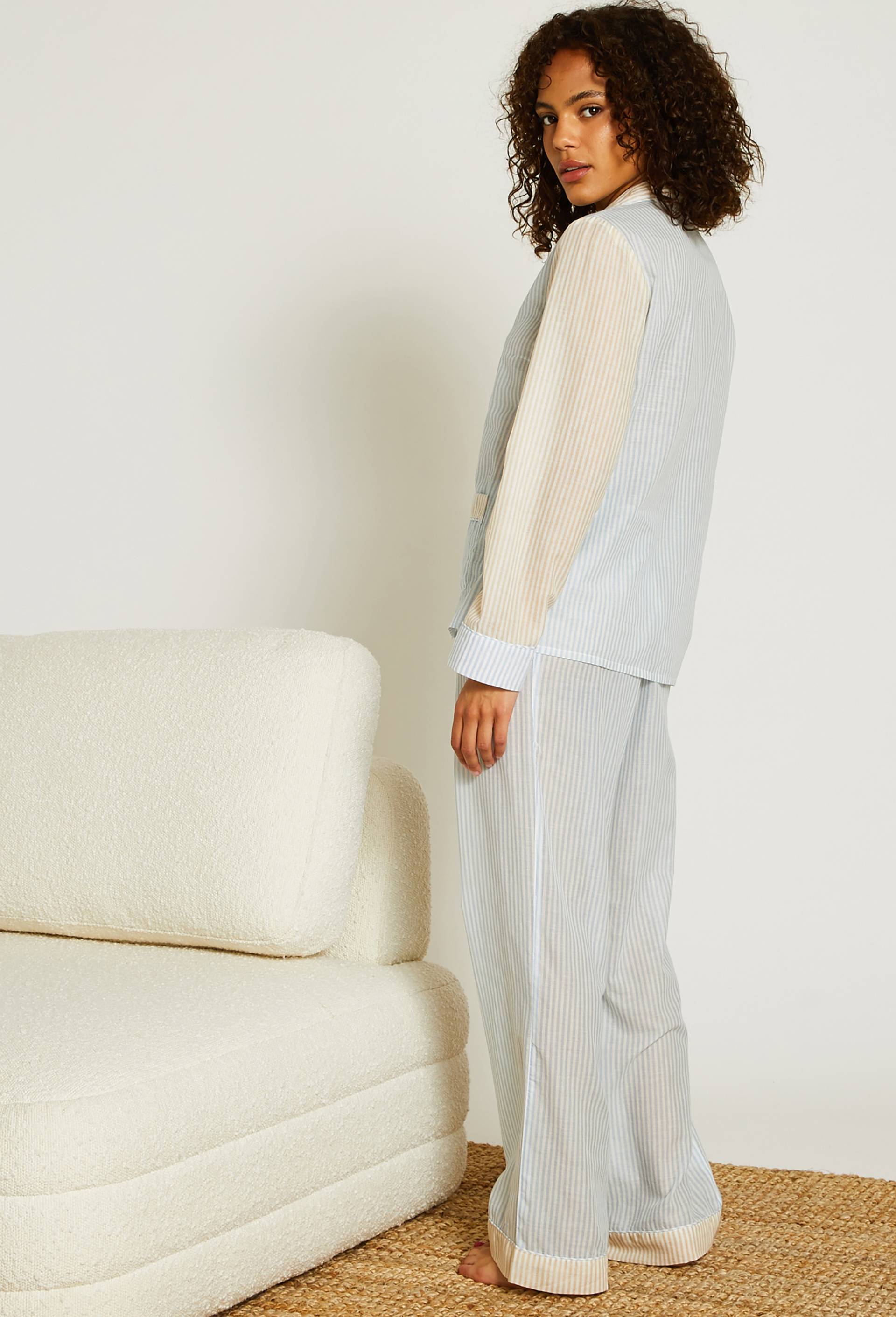 Pyjama à rayures en voile de coton BIO, Beige clair, large image number 1