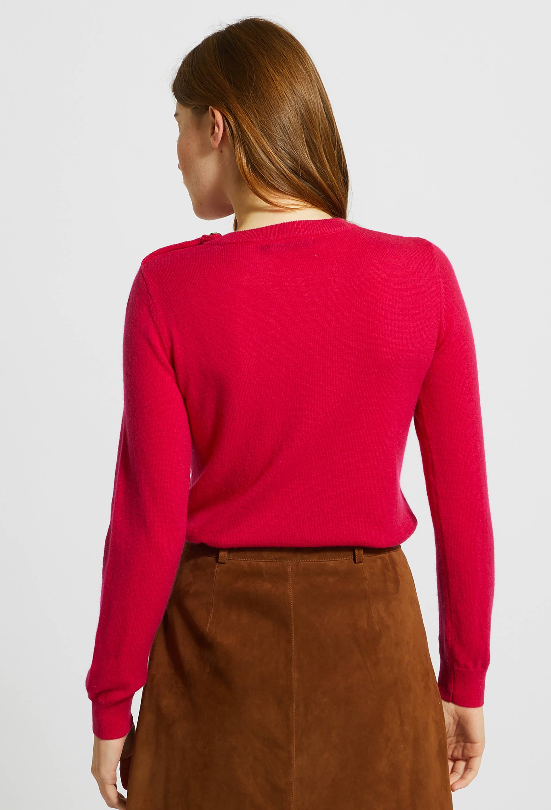 Pull col rond uni boutonn&eacute; &eacute;paule contenant de la laine et du cachemire, certifi&eacute; Oeko-Tex, Rose fonc&eacute;, large image number 1