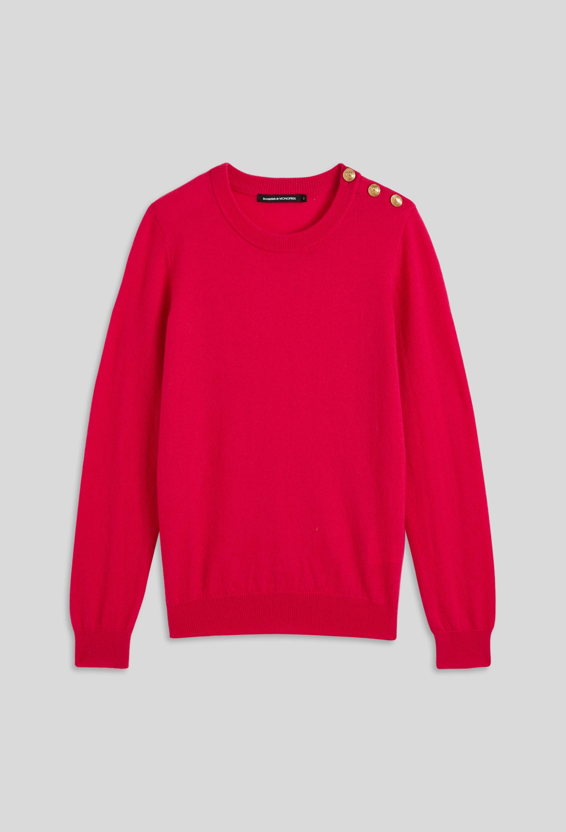 Pull col rond uni boutonn&eacute; &eacute;paule contenant de la laine et du cachemire, certifi&eacute; Oeko-Tex, Rose fonc&eacute;, large image number 2.0