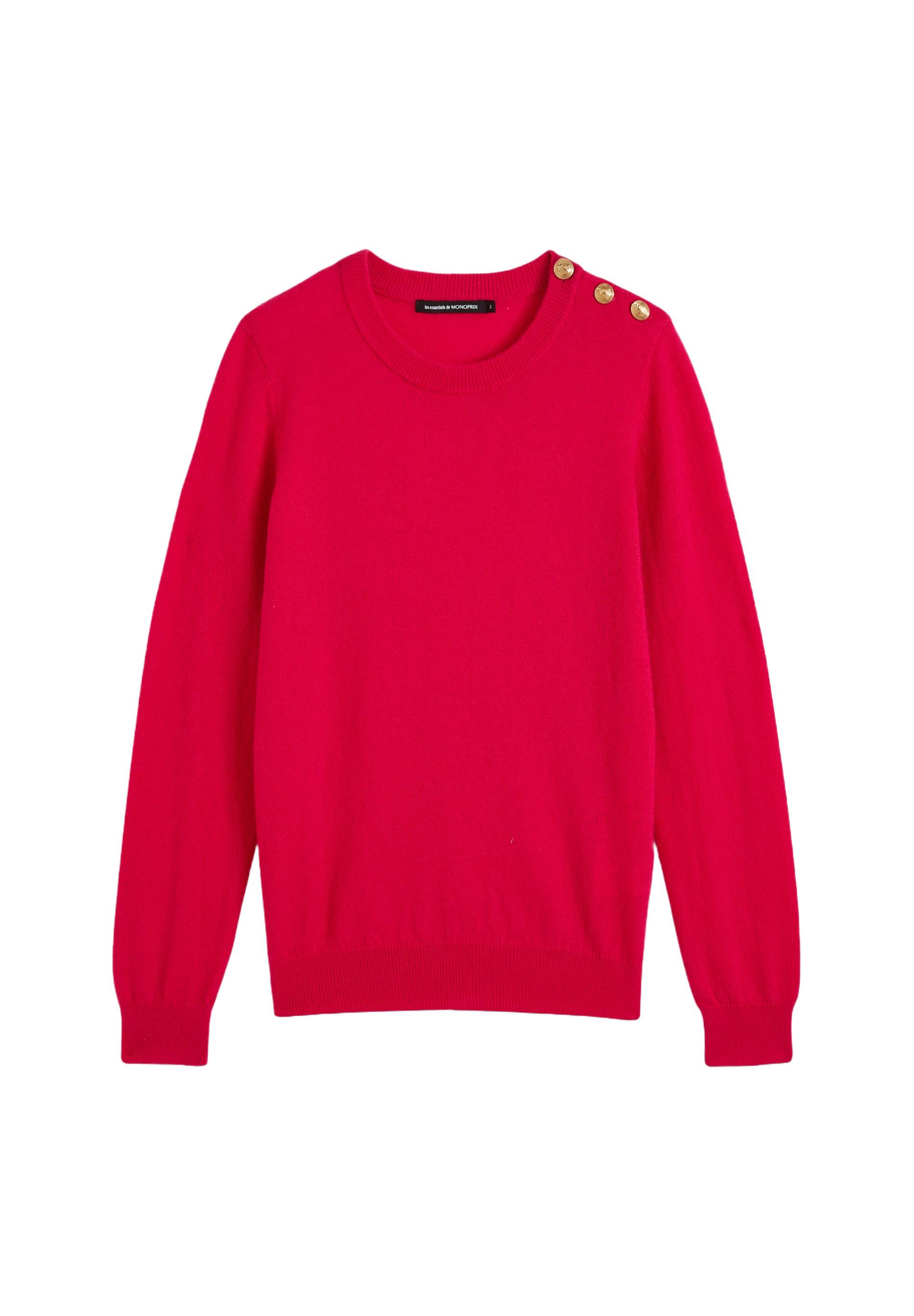 Pull col rond uni boutonn&eacute; &eacute;paule contenant de la laine et du cachemire, certifi&eacute; Oeko-Tex, Rose fonc&eacute;, large image number 5