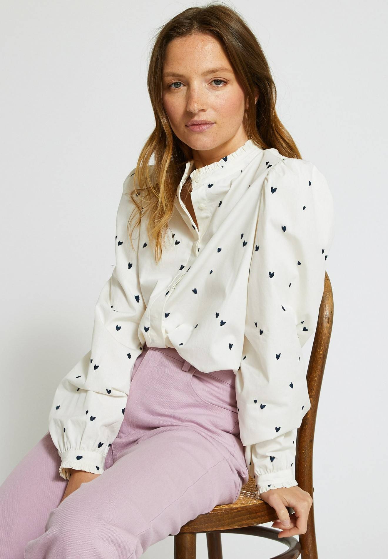 Chemise avec broderie en coton, Bleu foncé, large image number 3.0