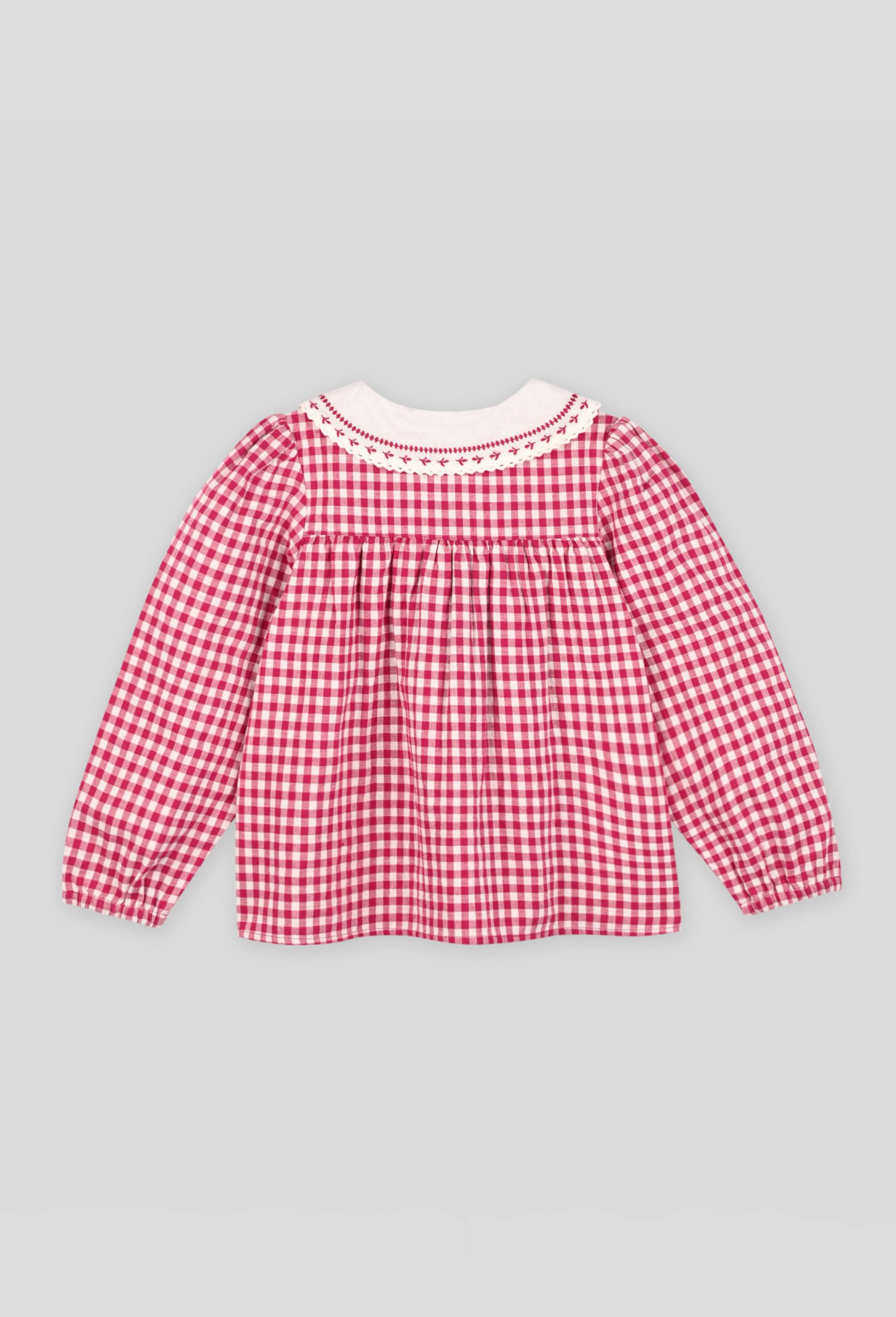 Chemise vichy col brodé certifiée Oekotex, Rose, large image number 1