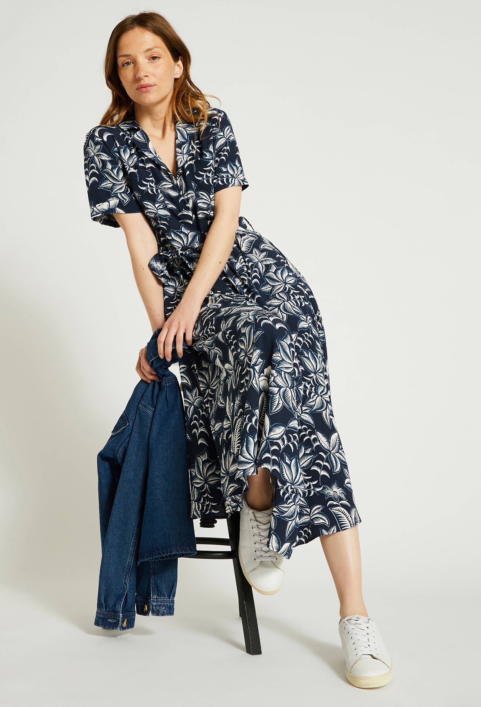 Robe longue en viscose, Bleu foncé, large image number 0