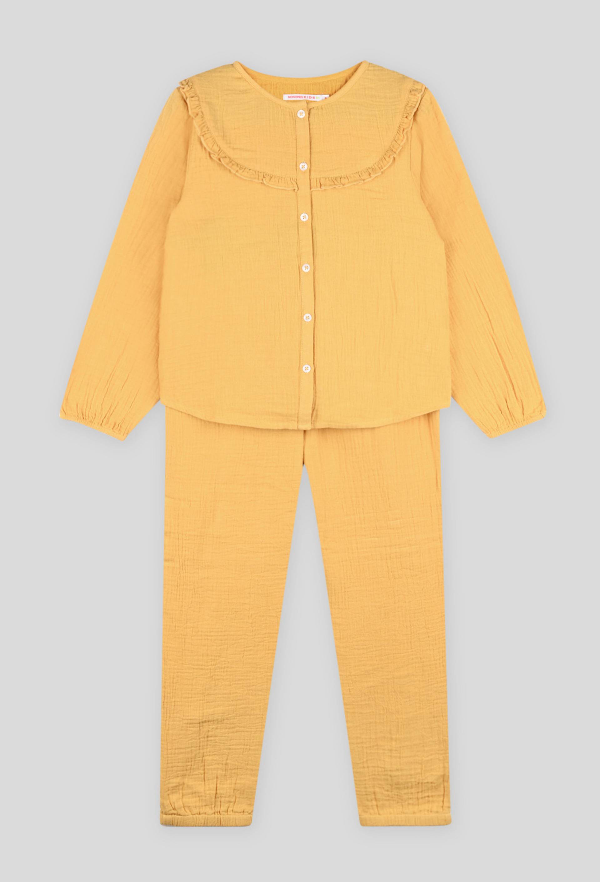 Pyjama fille maille uni miel BIO, Jaune foncé, large image number 0