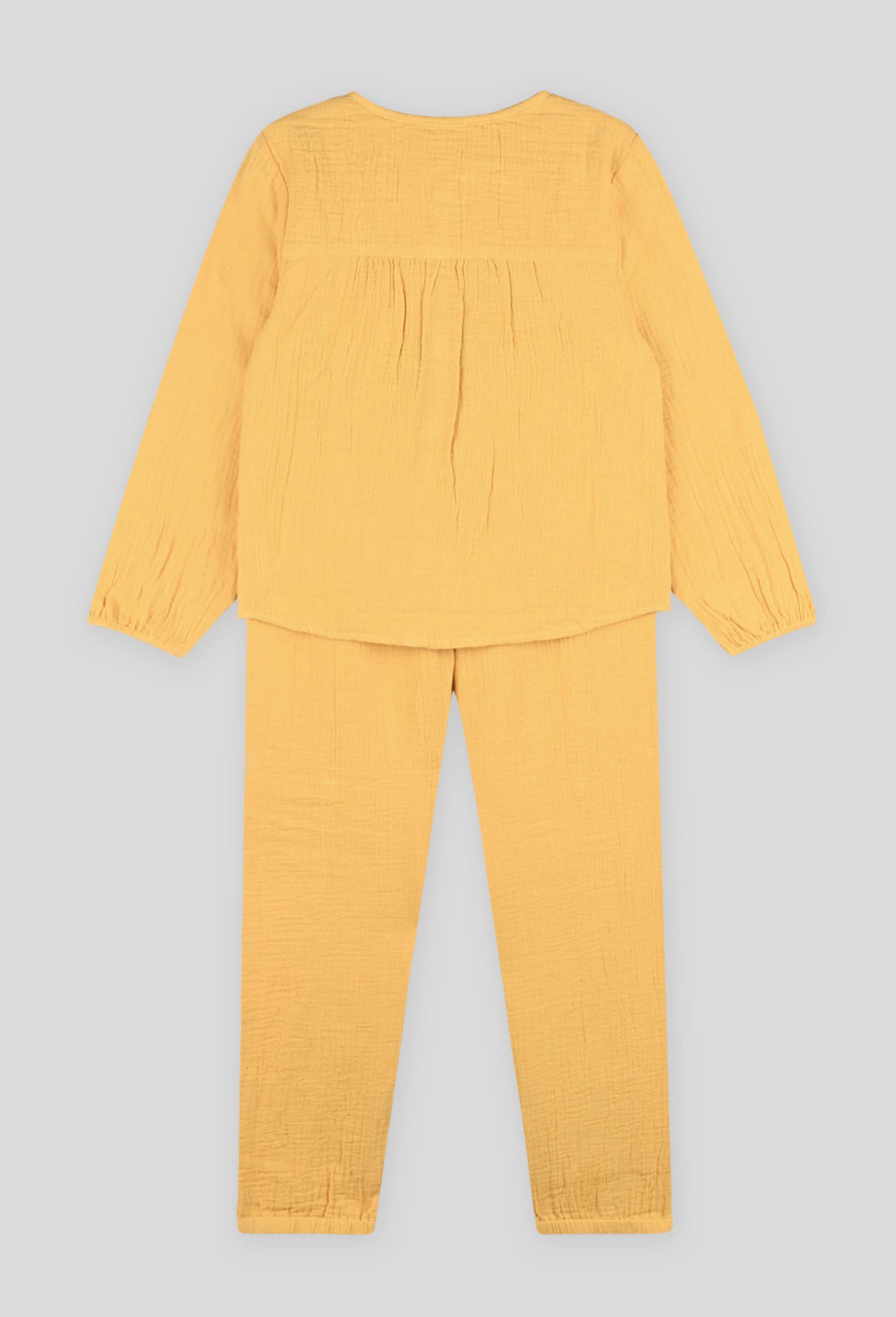 Pyjama fille maille uni miel BIO, Jaune foncé, large image number 1