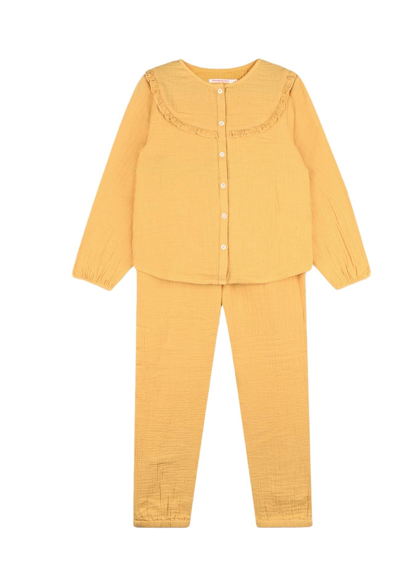 Pyjama fille maille uni miel BIO, Jaune foncé, large image number 3