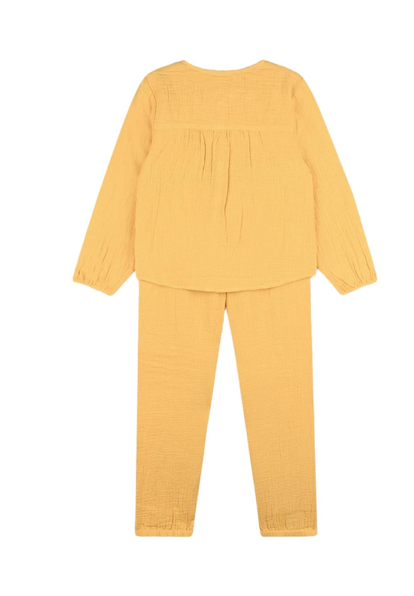 Pyjama fille maille uni miel BIO, Jaune foncé, large image number 4
