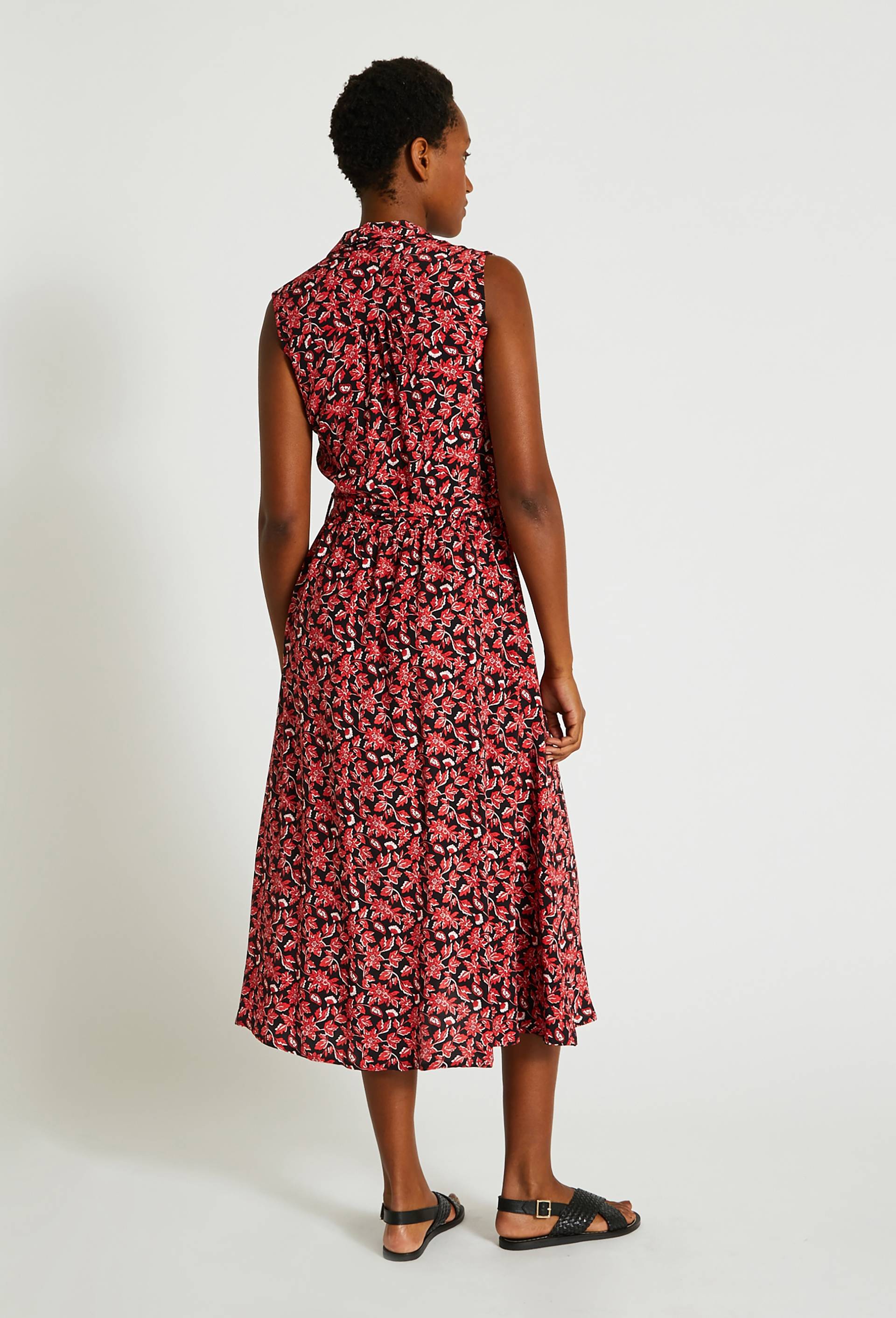 Robe chemise sans manches en viscose imprimée, Noir, large image number 1