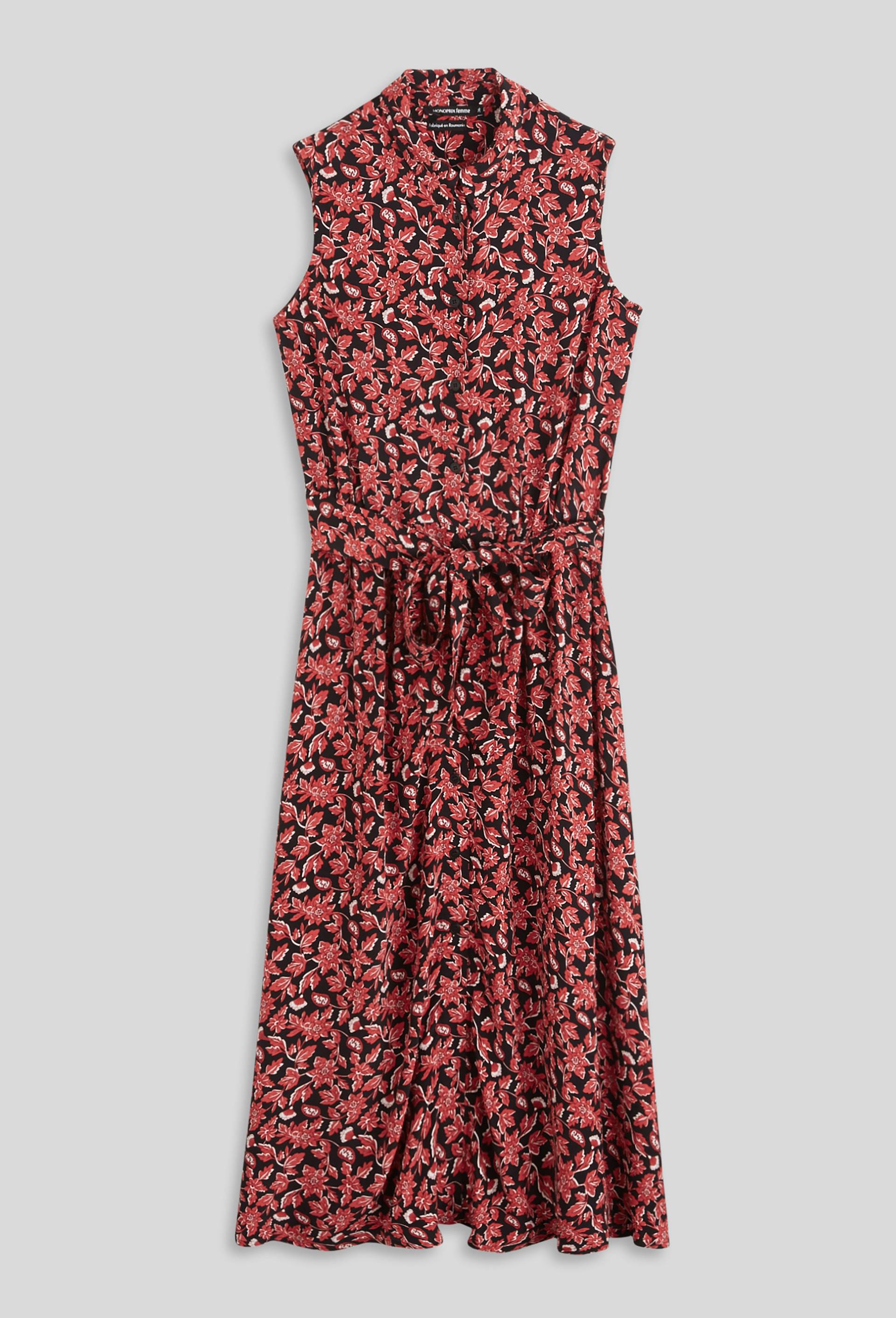 Robe chemise sans manches en viscose imprimée, Noir, large image number 2