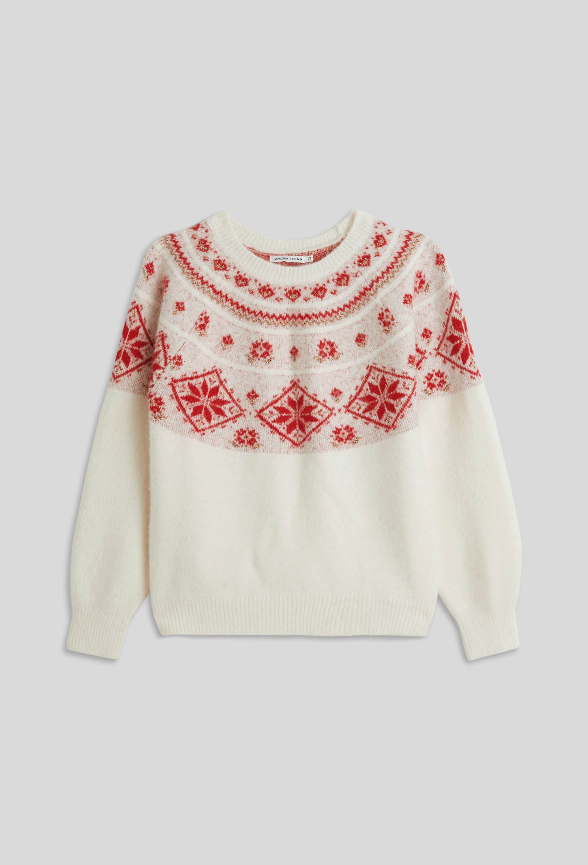 Pull jacquard, Ecru, large image number 1.0
