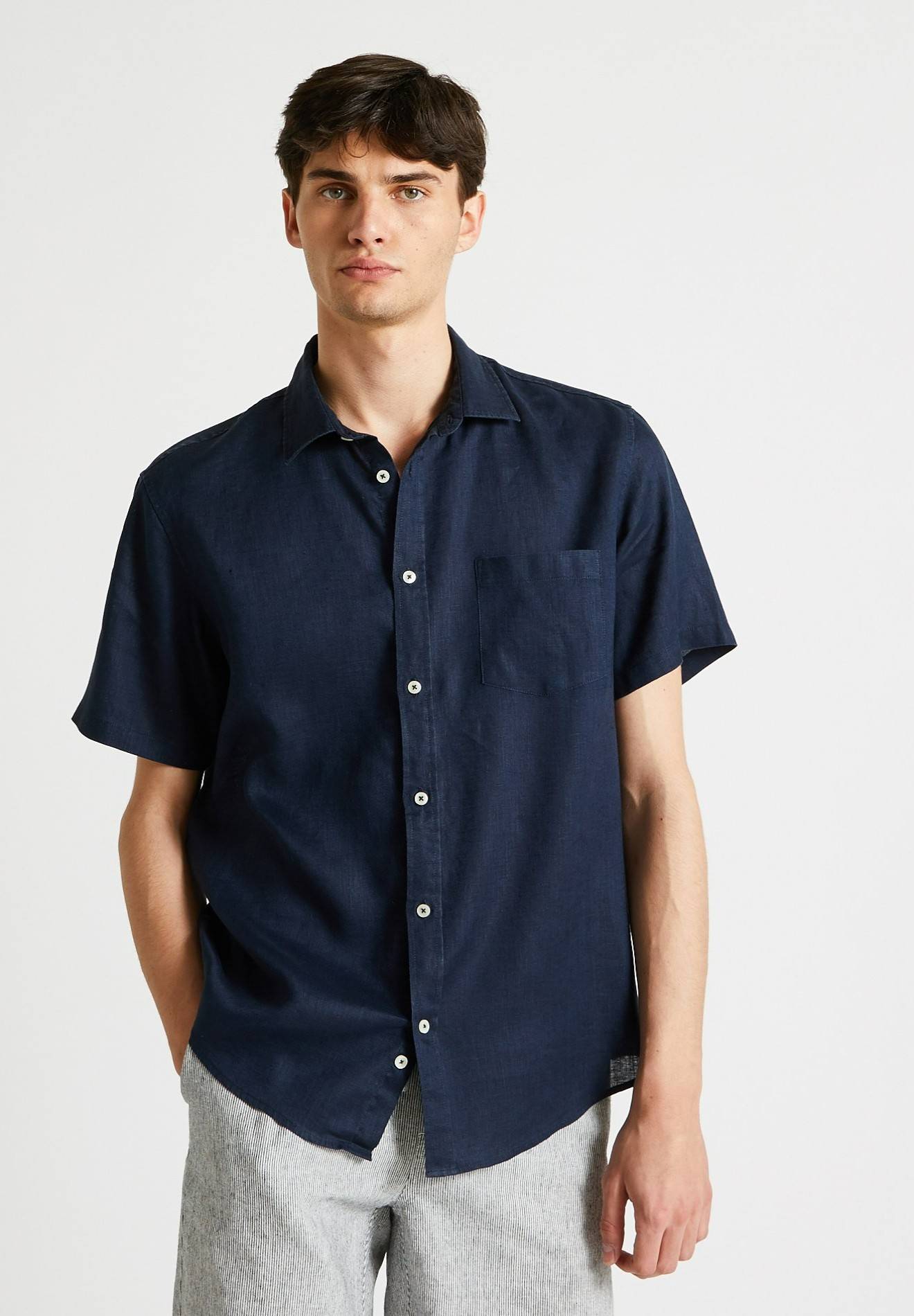 Chemise manches courtes en lin, Bleu foncé, large image number 3
