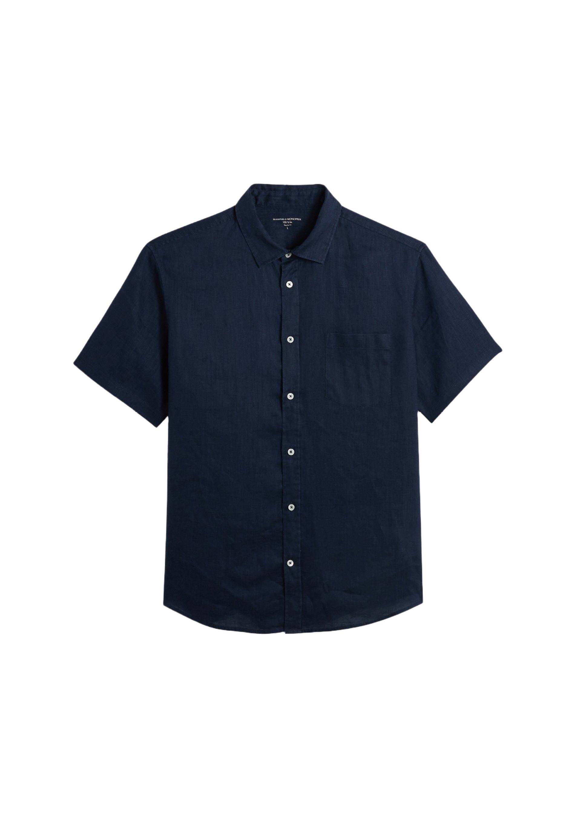 Chemise manches courtes en lin, Bleu foncé, large image number 5