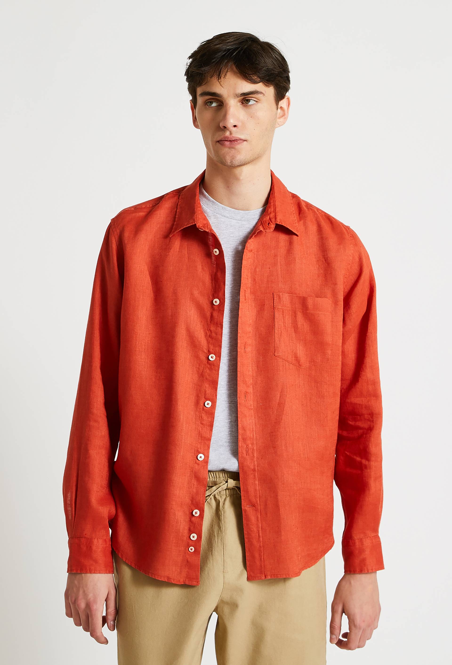 Chemise manches longues en lin, Rouge foncé, large image number 0
