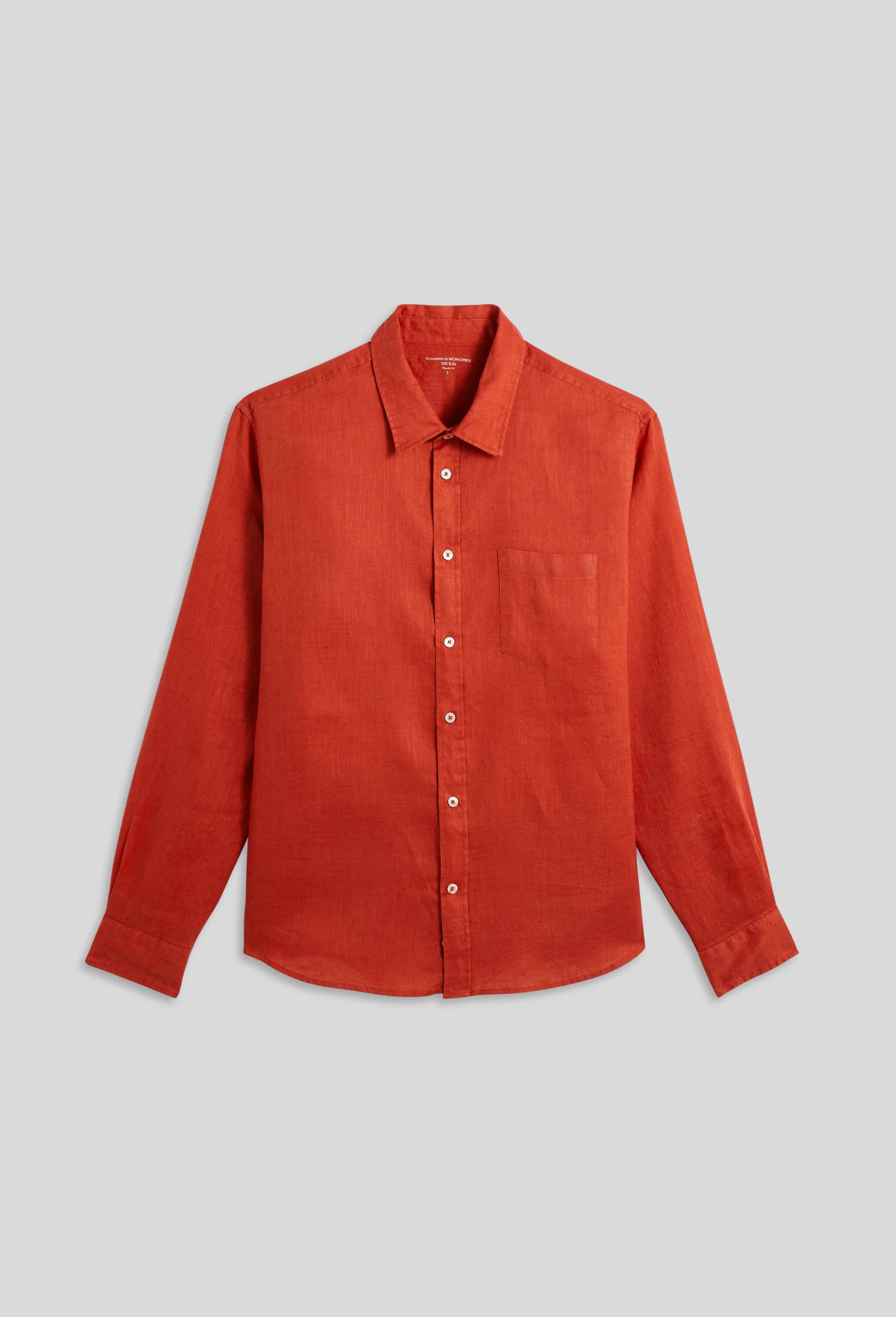 Chemise manches longues en lin, Rouge foncé, large image number 2