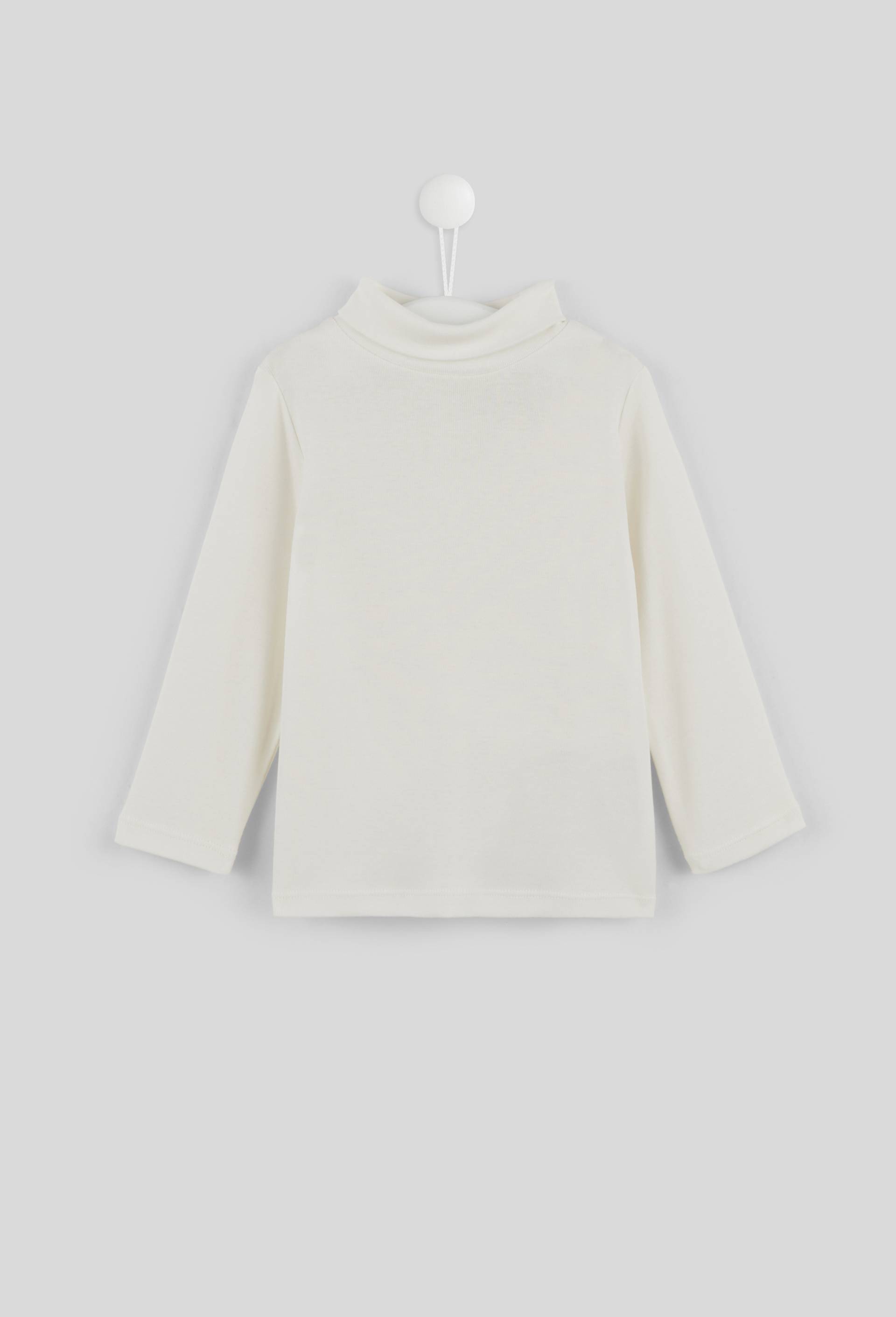 T-shirt manches longues col roulé uni en coton BIO GOTS, Ecru, large image number 0.0