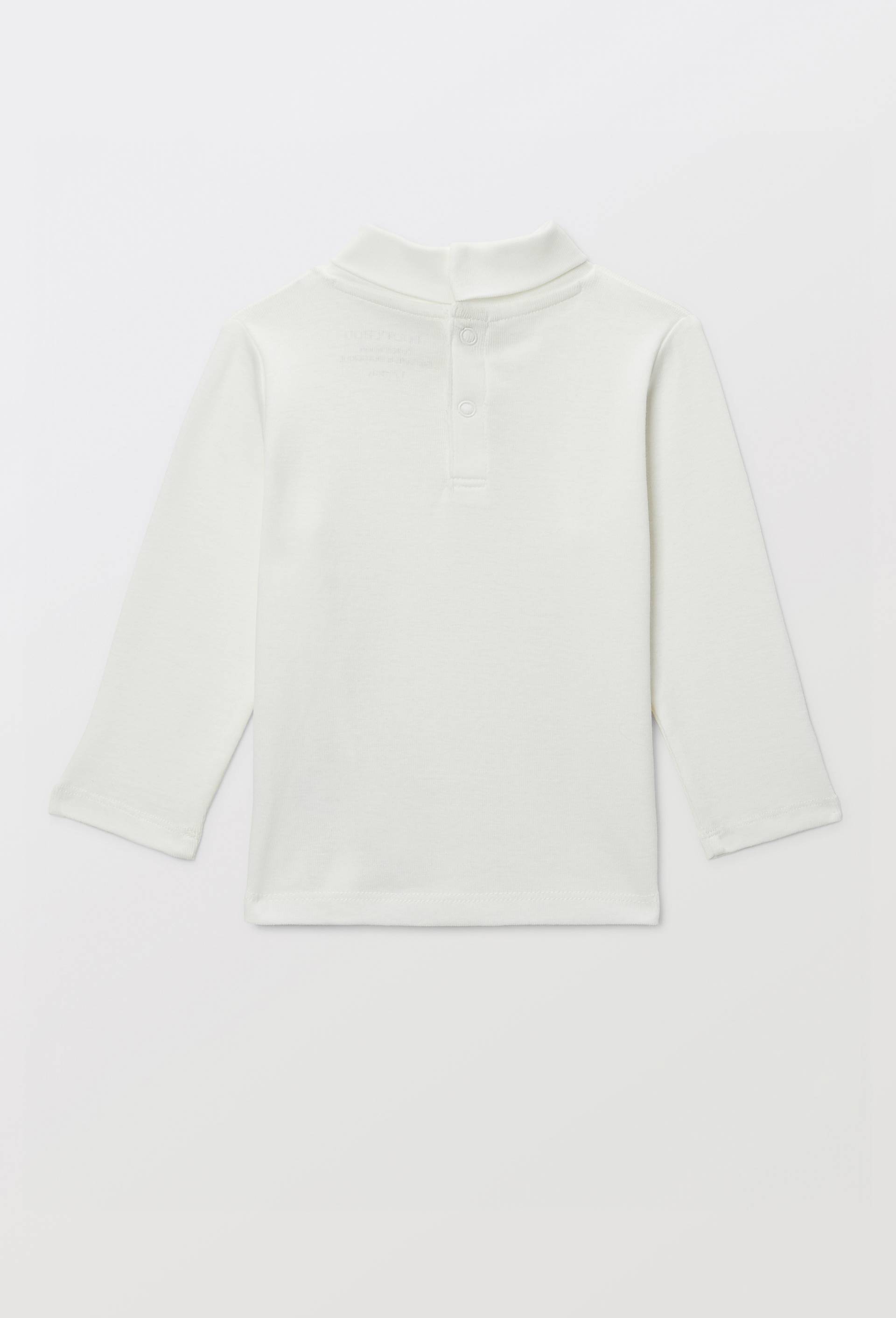 T-shirt manches longues col roul&eacute; uni en coton BIO GOTS, Ecru, large image number 1.0