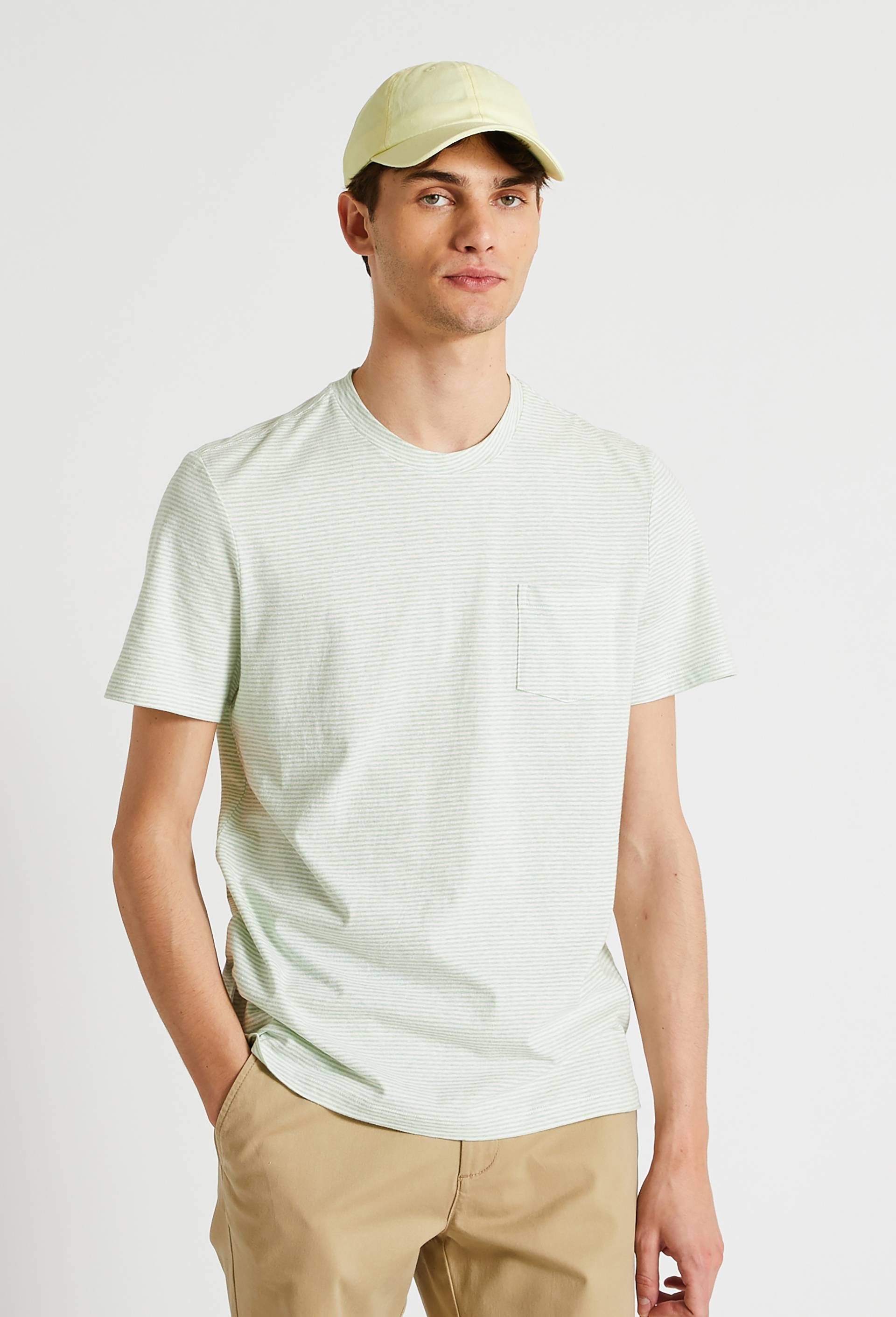T-shirt manches courtes rayé en coton et lin, Blanc, large image number 0