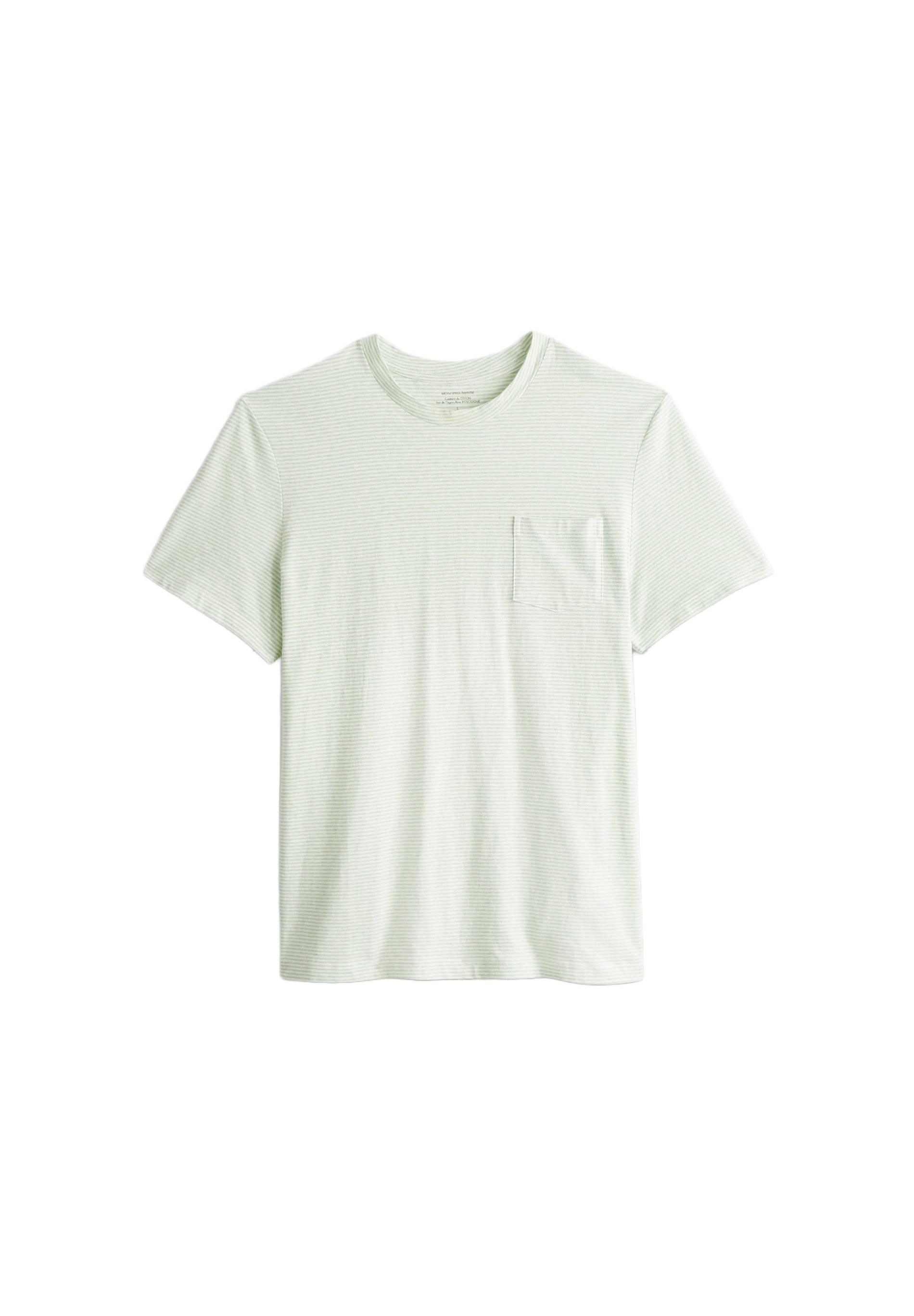 T-shirt manches courtes rayé en coton et lin, Blanc, large image number 5.0
