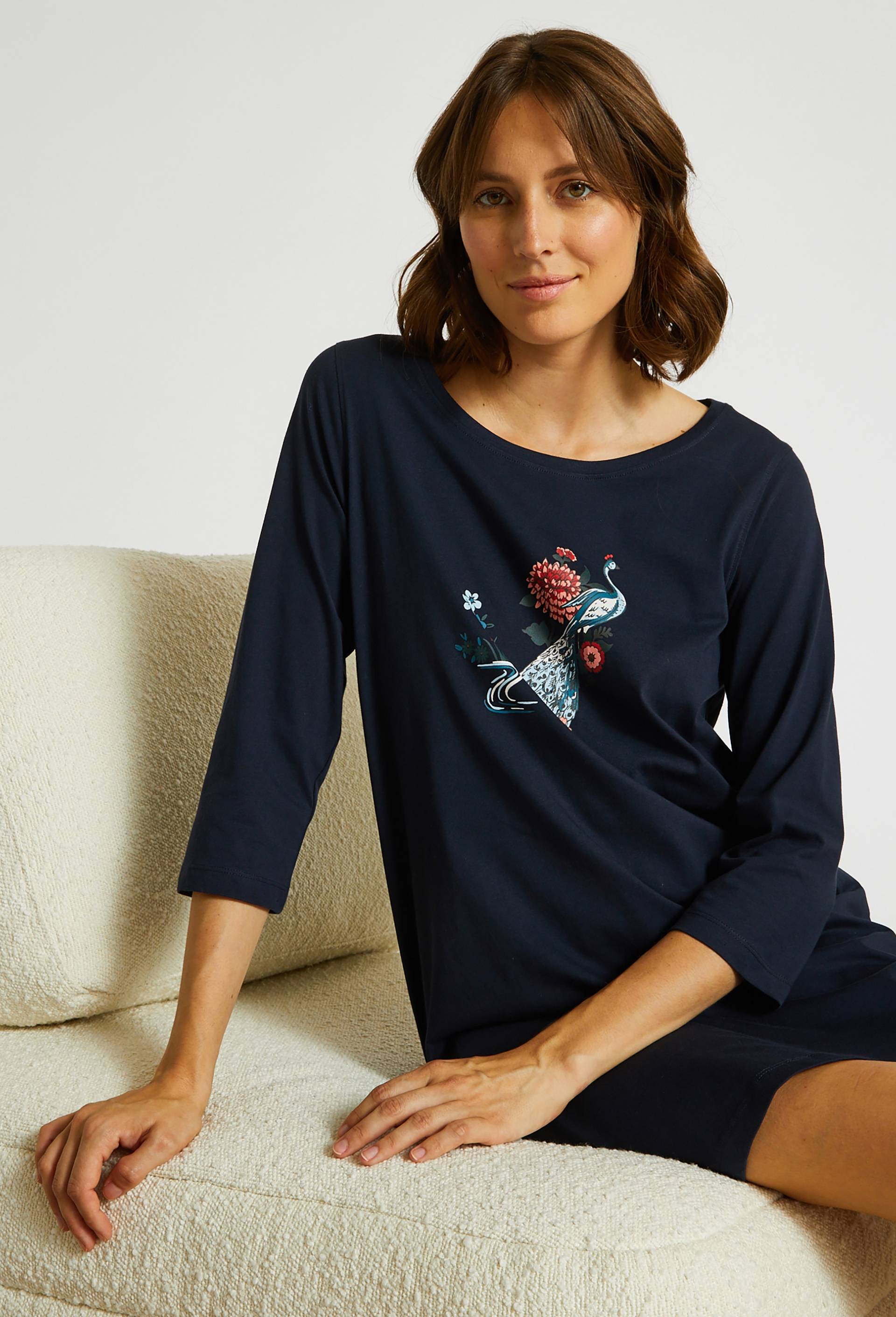 Chemise de nuit manches longues en coton BIO, Bleu foncé, large image number 0