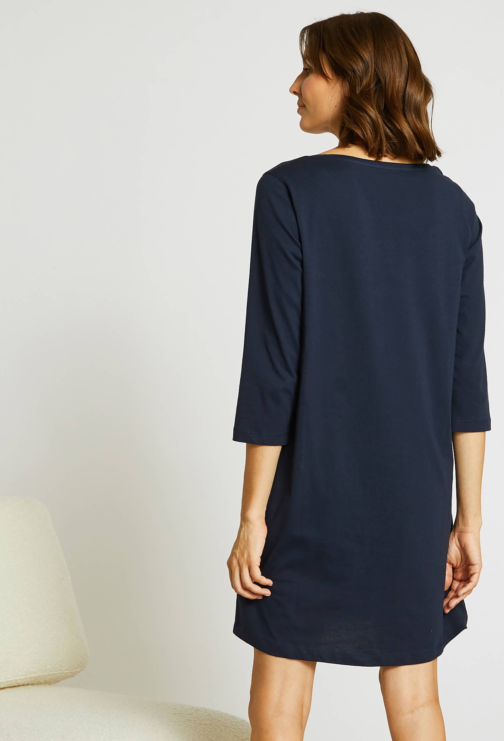 Chemise de nuit manches longues en coton BIO, Bleu foncé, large image number 1.0