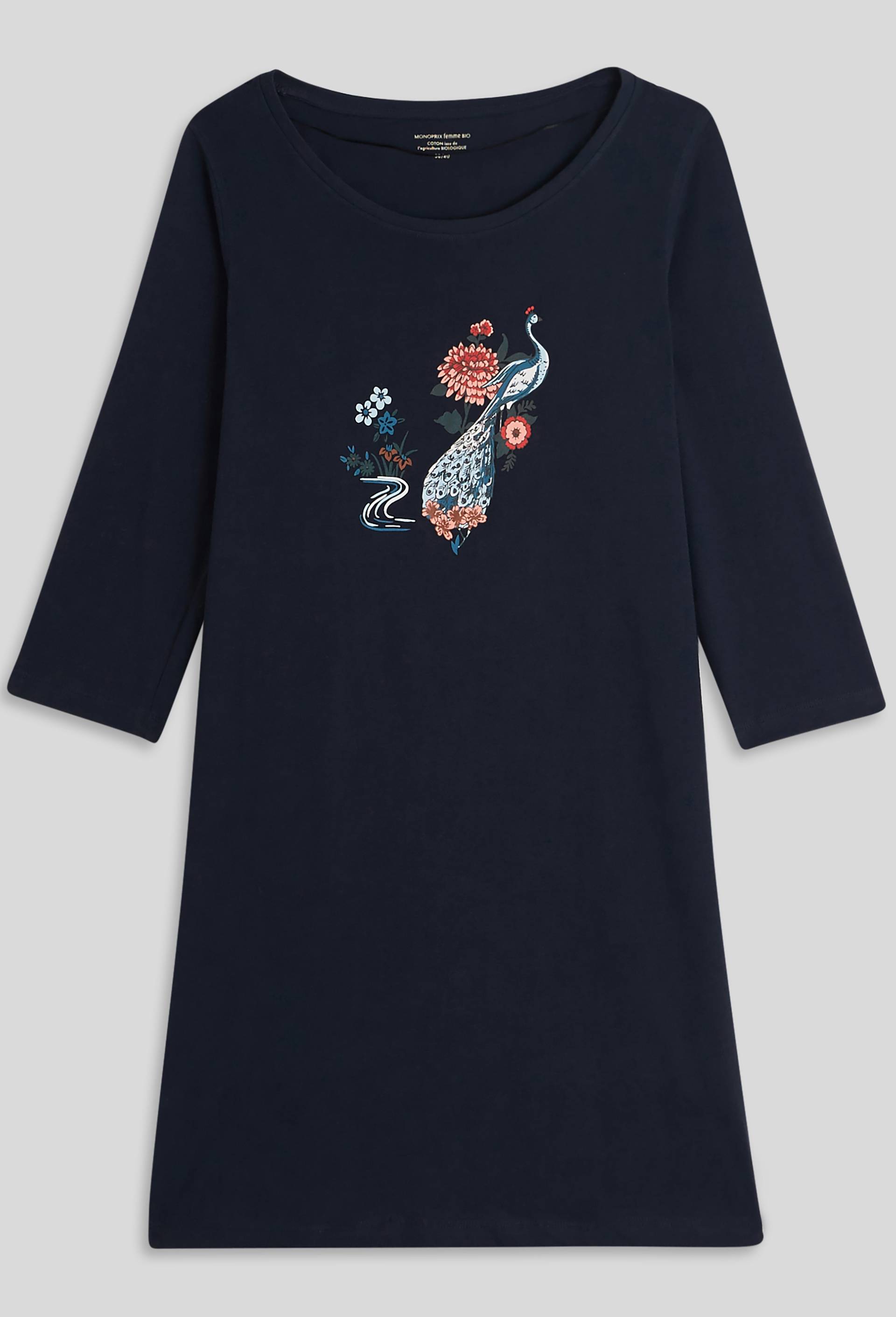 Chemise de nuit manches longues en coton BIO, Bleu foncé, large image number 2.0