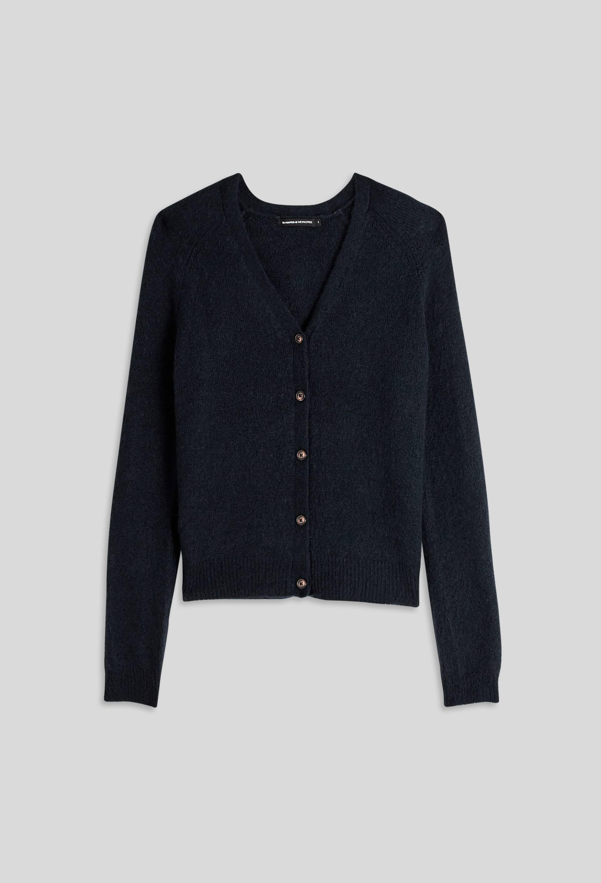 Cardigan col V contenant de l'alpaga, Bleu foncé, large image number 2.0
