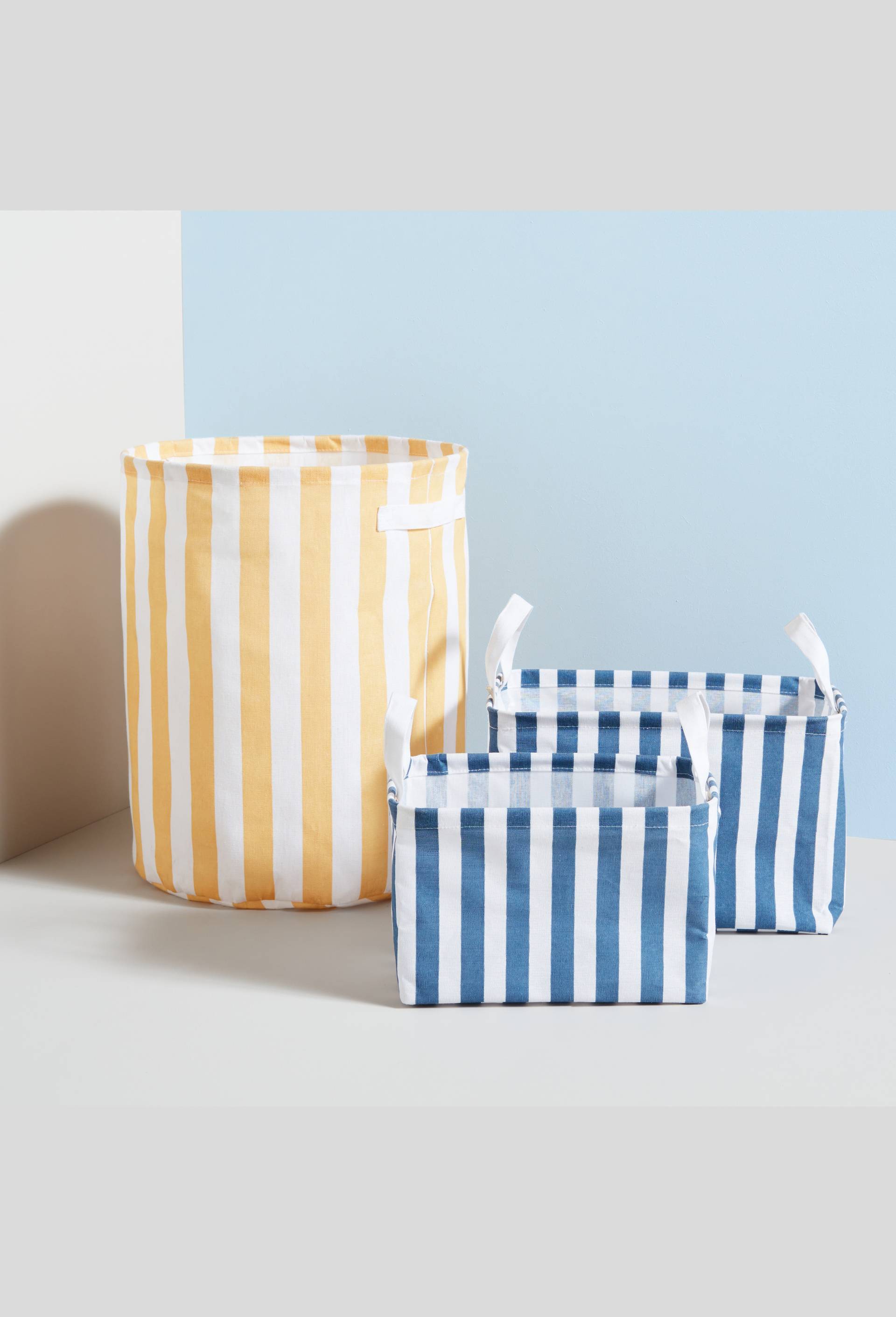 Panier à linge rayé, 45x36cm, en polyester, BLEU, large image number 2