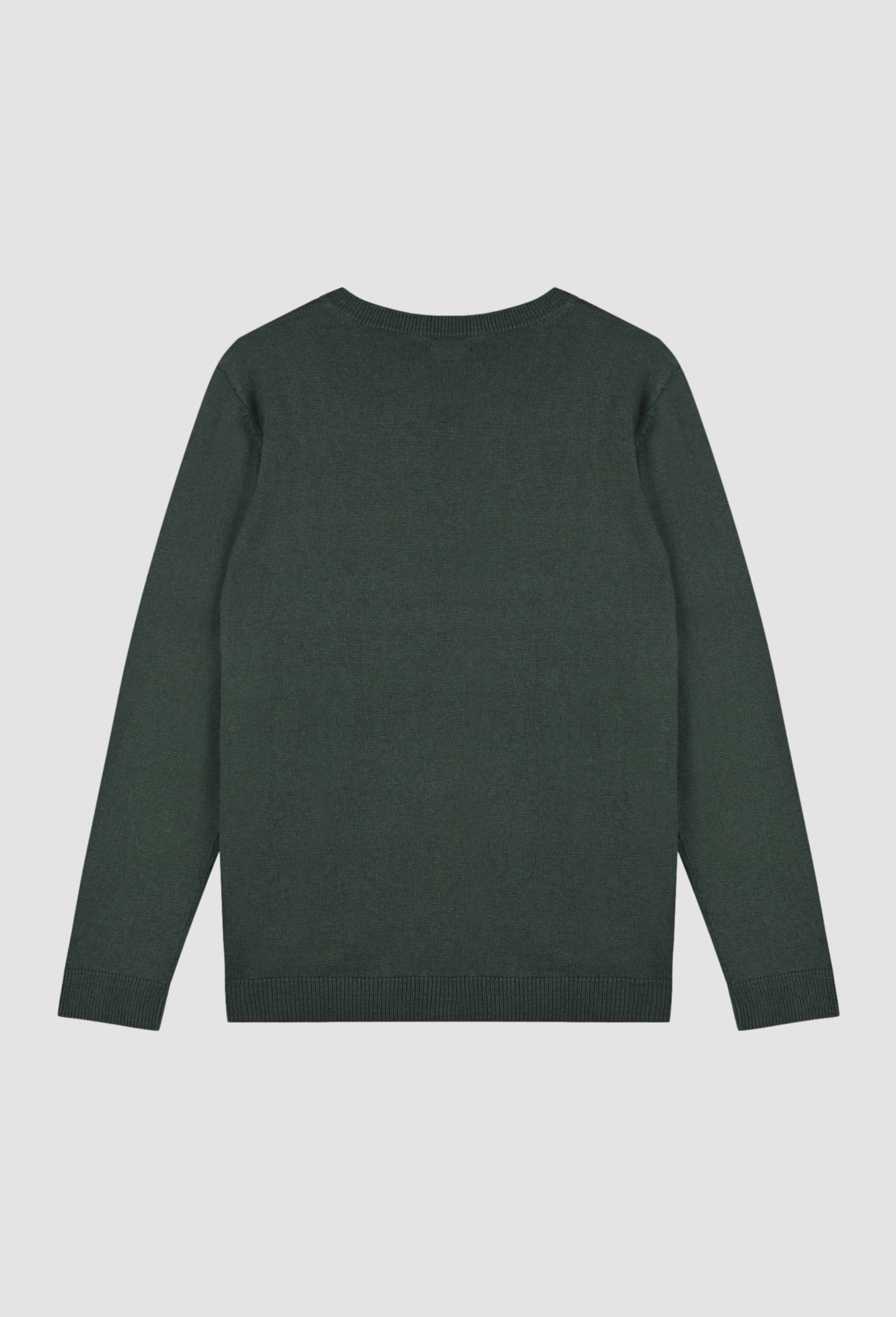 Pull col rond uni contenant de la laine, certifié OEKO-TEX, Vert foncé, large image number 1