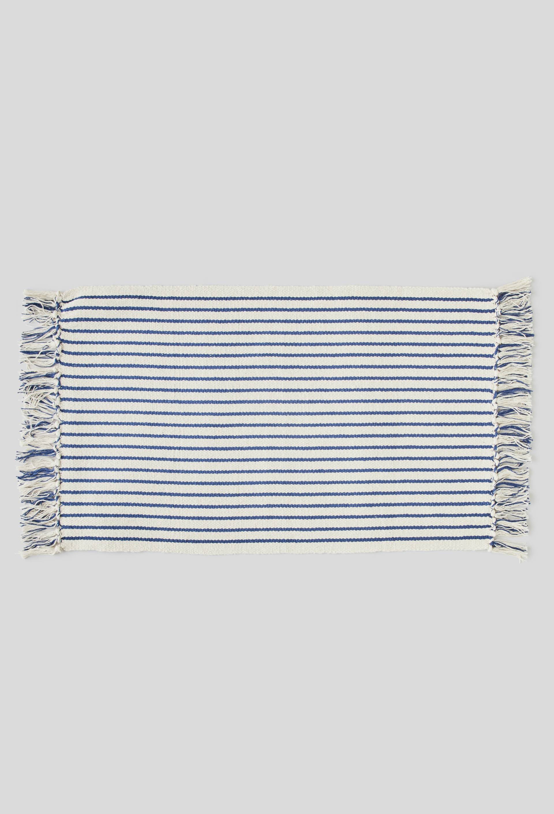Tapis rectangulaire, motif rayures marinière, 50x80cm, 100% coton, oekotex, Bleu, large image number 0.0