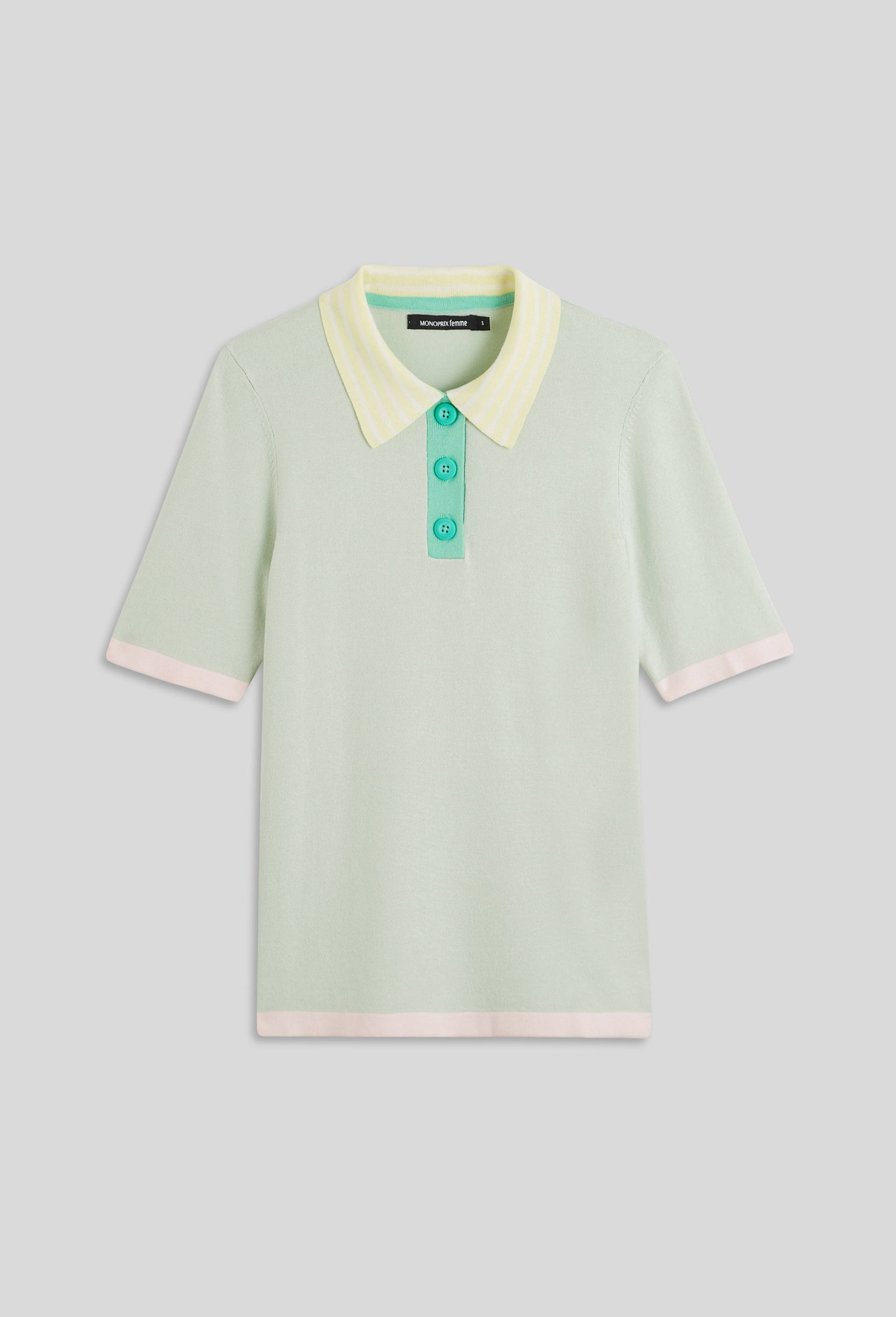 Pull col polo rayé Oekotex, Vert clair, large image number 2.0