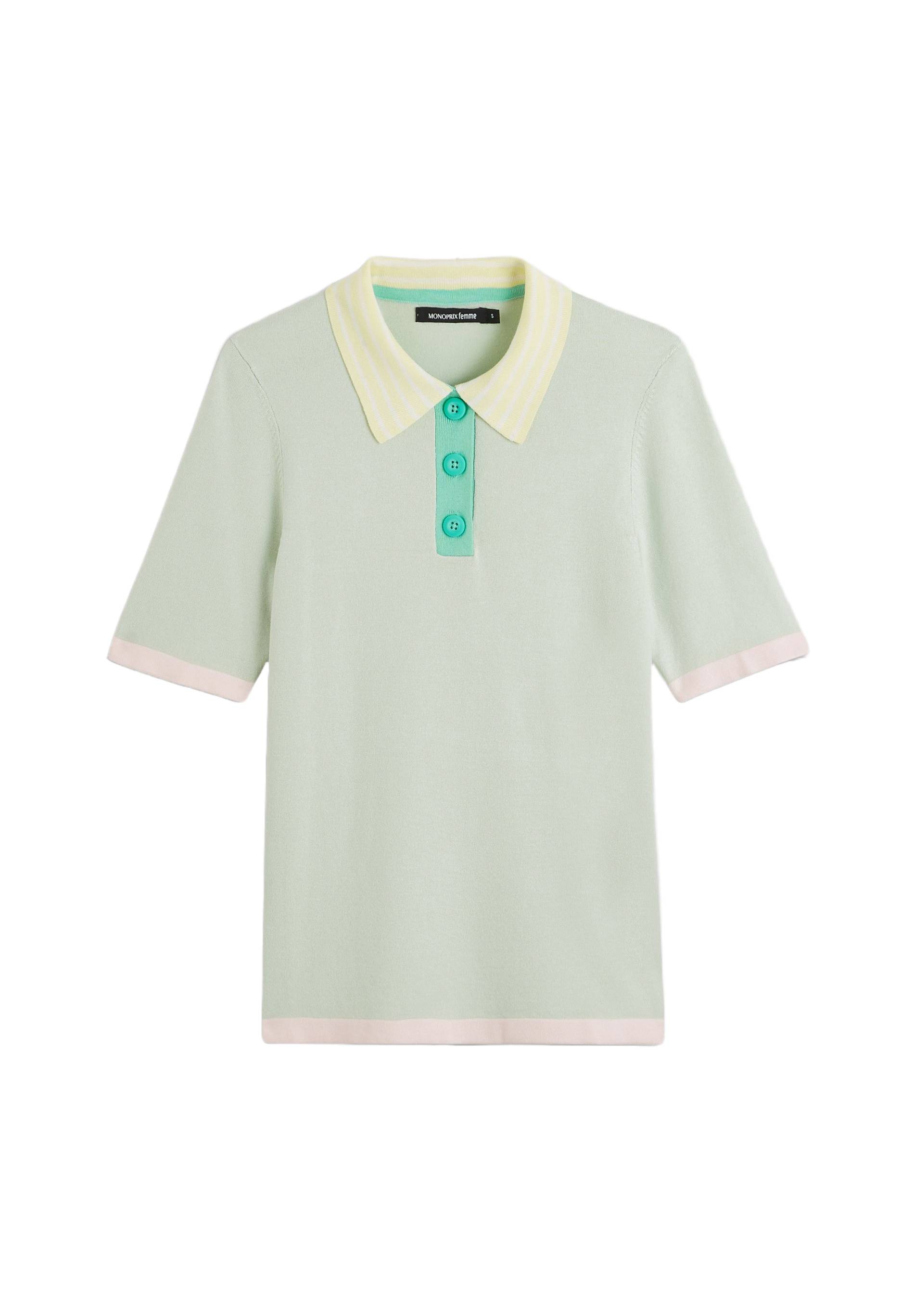 Pull col polo rayé Oekotex, Vert clair, large image number 5.0