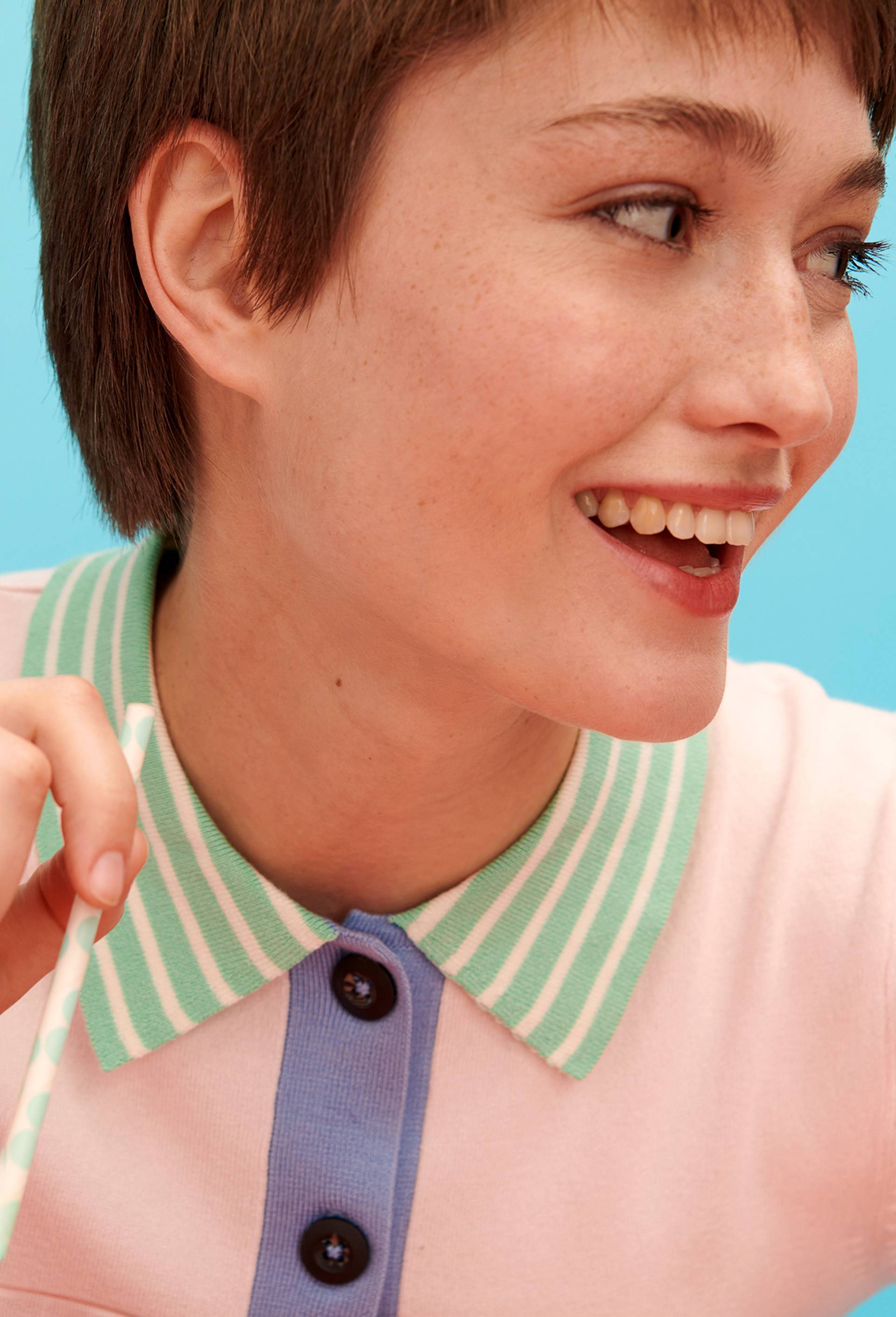 Pull col polo rayé Oekotex, Rose clair, large image number 0