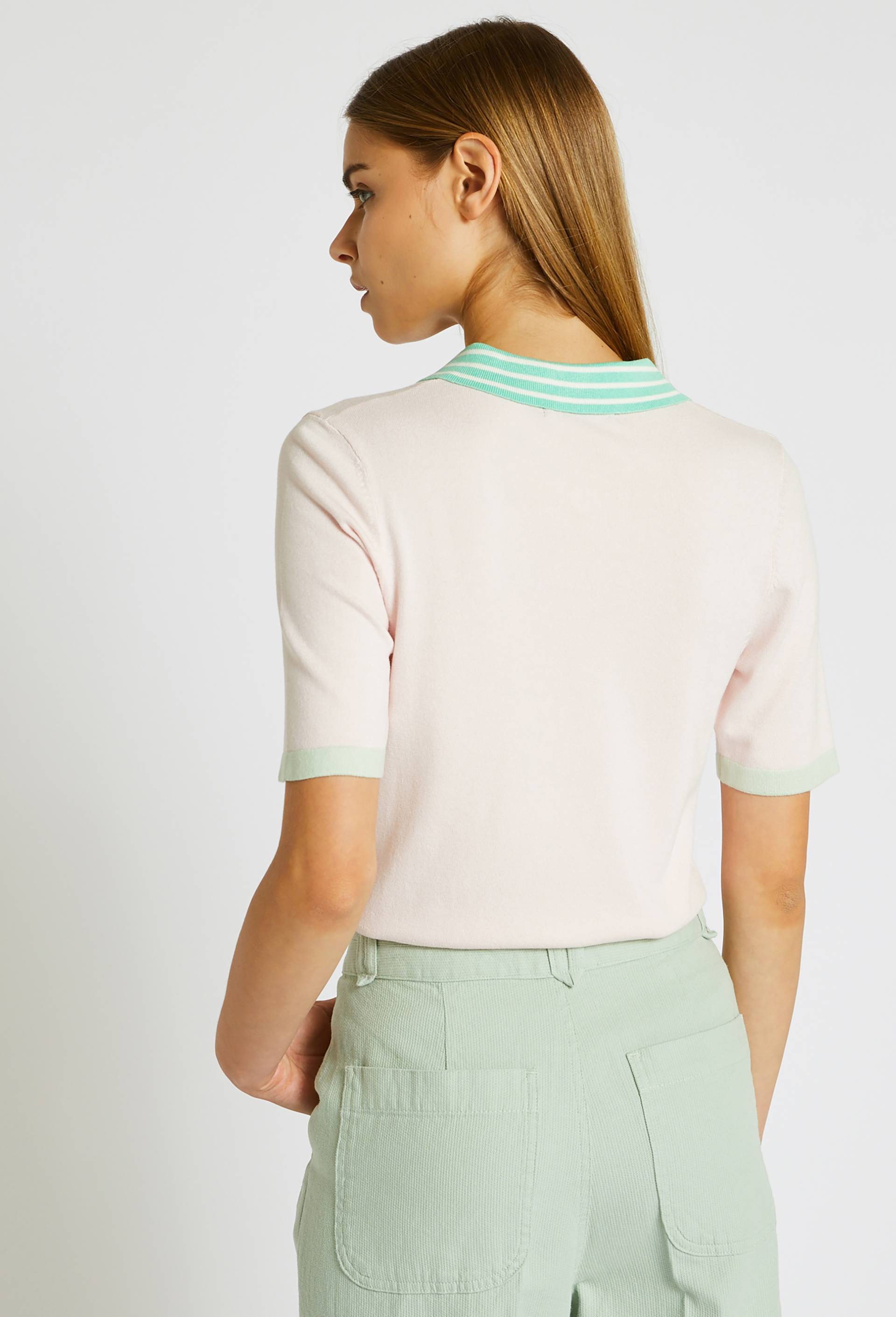 Pull col polo rayé Oekotex, Rose clair, large image number 1
