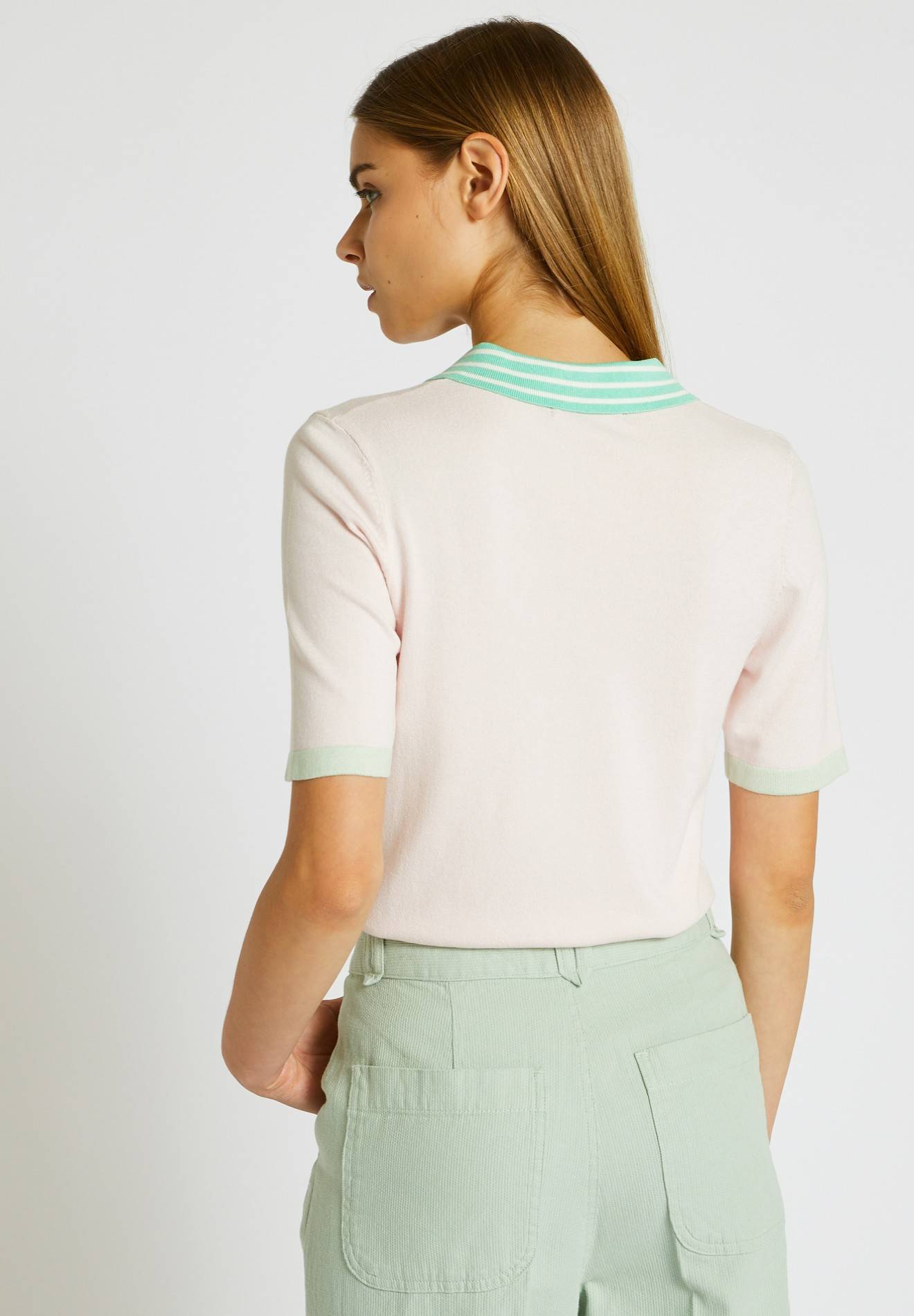 Pull col polo rayé Oekotex, Rose clair, large image number 4