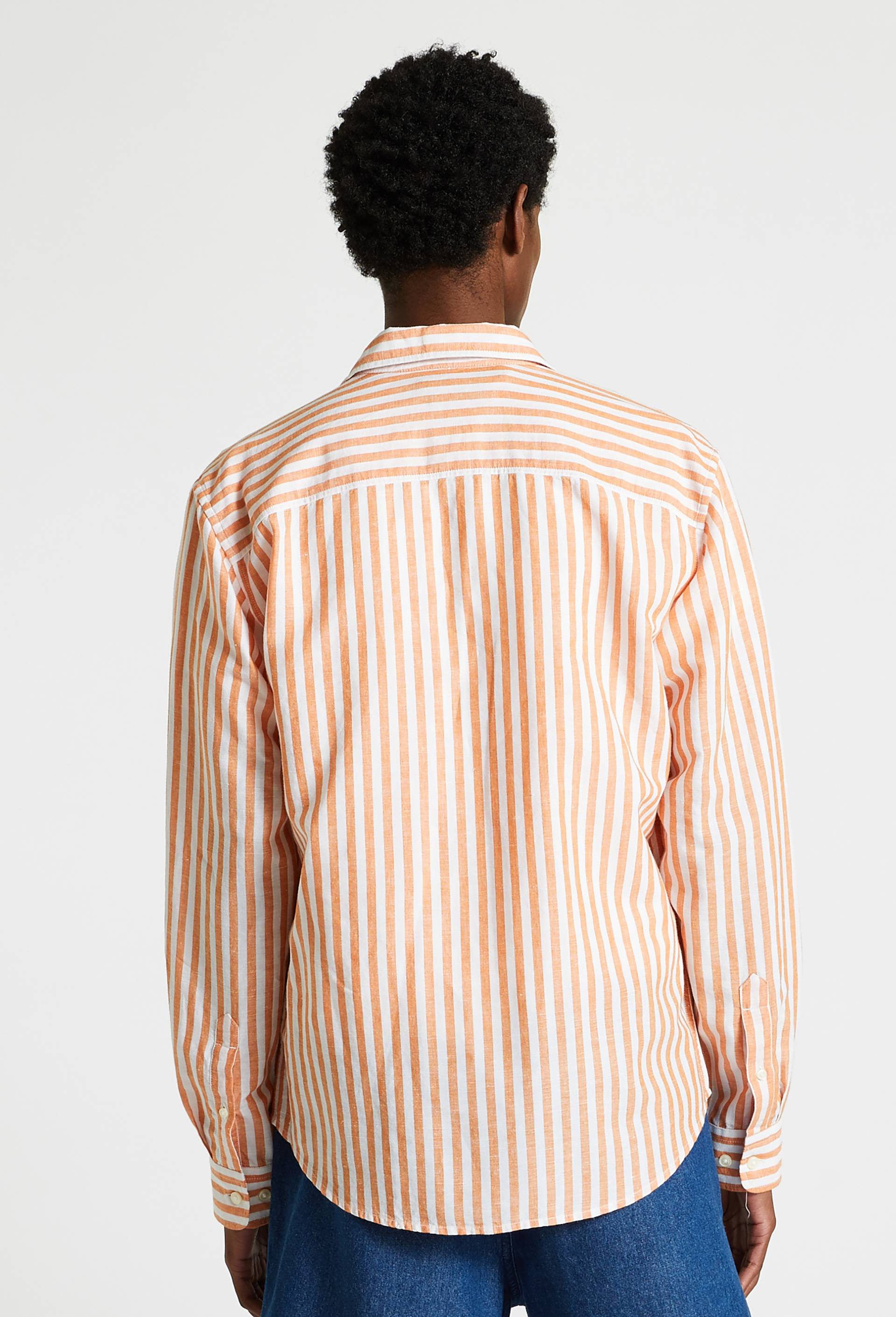 Chemise manches longues rayée en lin coton, European flax, Orange, large image number 1.0