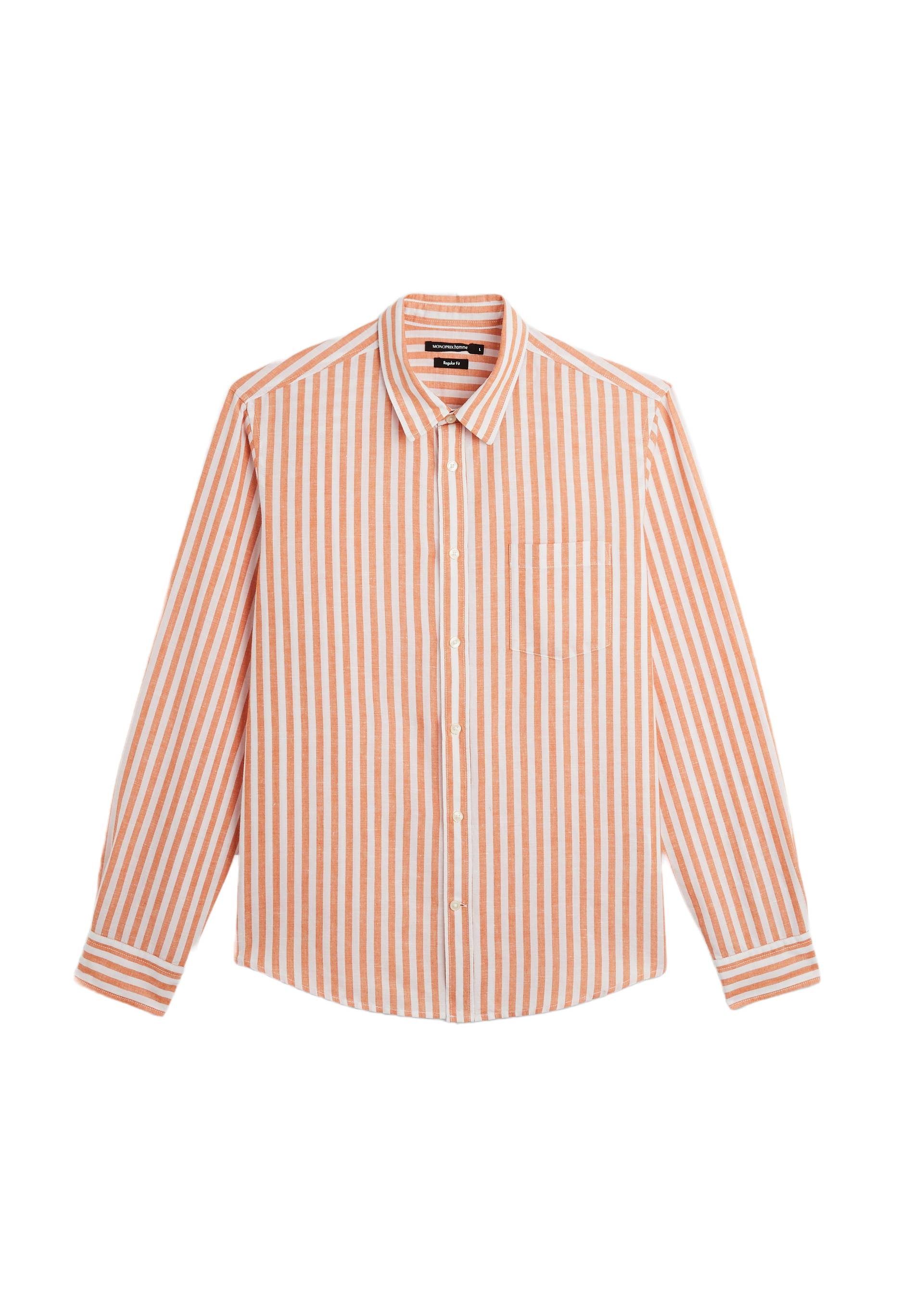 Chemise manches longues rayée en lin coton, European flax, Orange, large image number 5.0